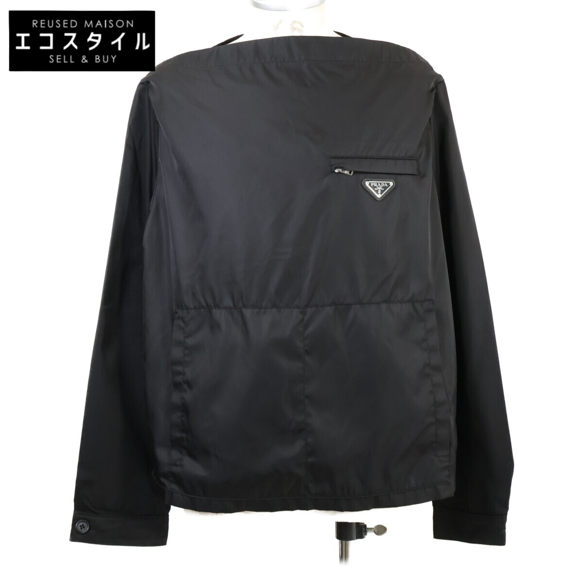 PRADA プラダ 【美品/国内定まり】SGB755 RE-NYLON 三角形ロゴタイプ ティーシャツ トップス トップス 48 黒いこと メンズ 【中古】