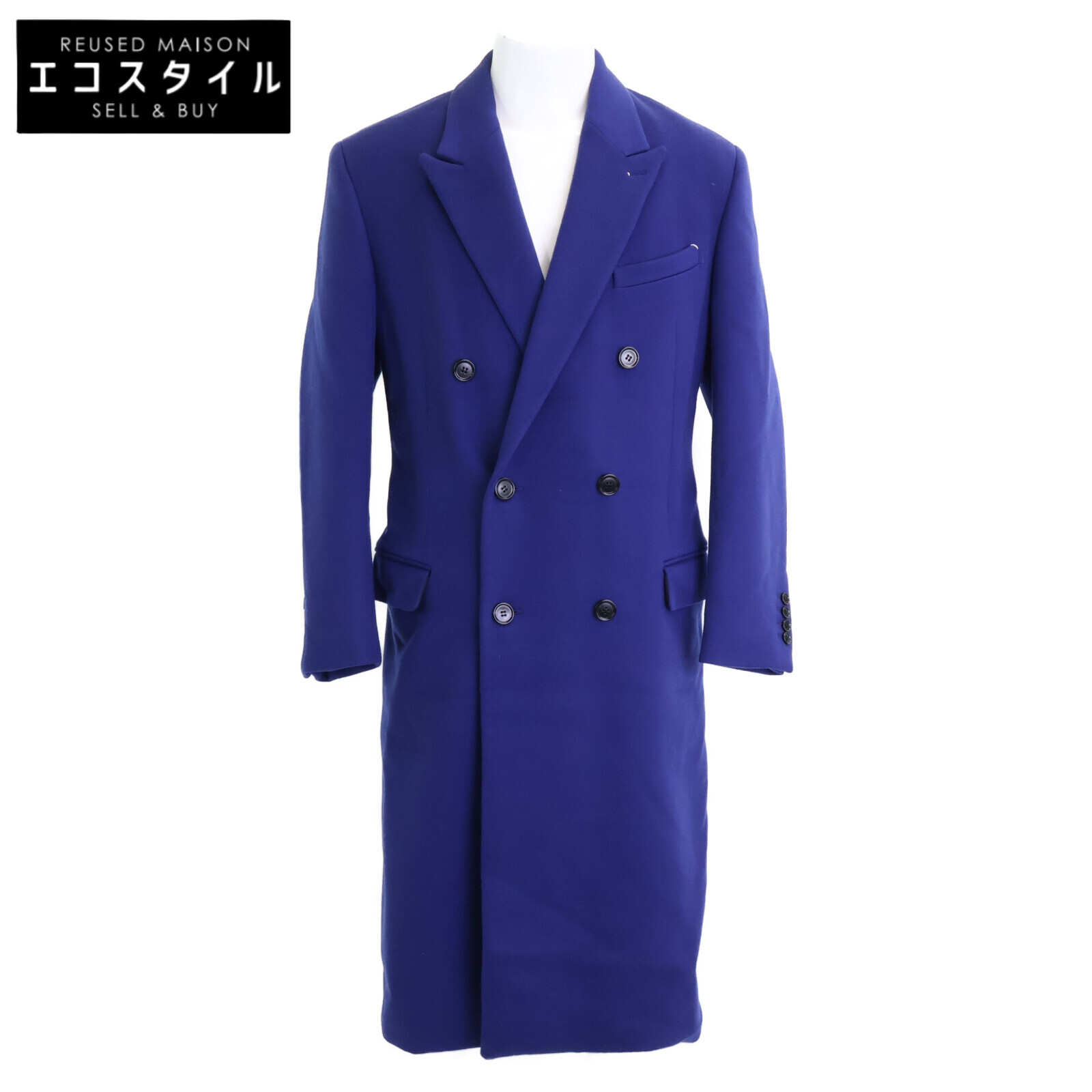 berluti ベルルッティ 【国内正規】R16OCL49WATD カシミヤ100％ 裏地カリグラフィー ダブルチェスター コート R50 ブルー メンズ 【中古】