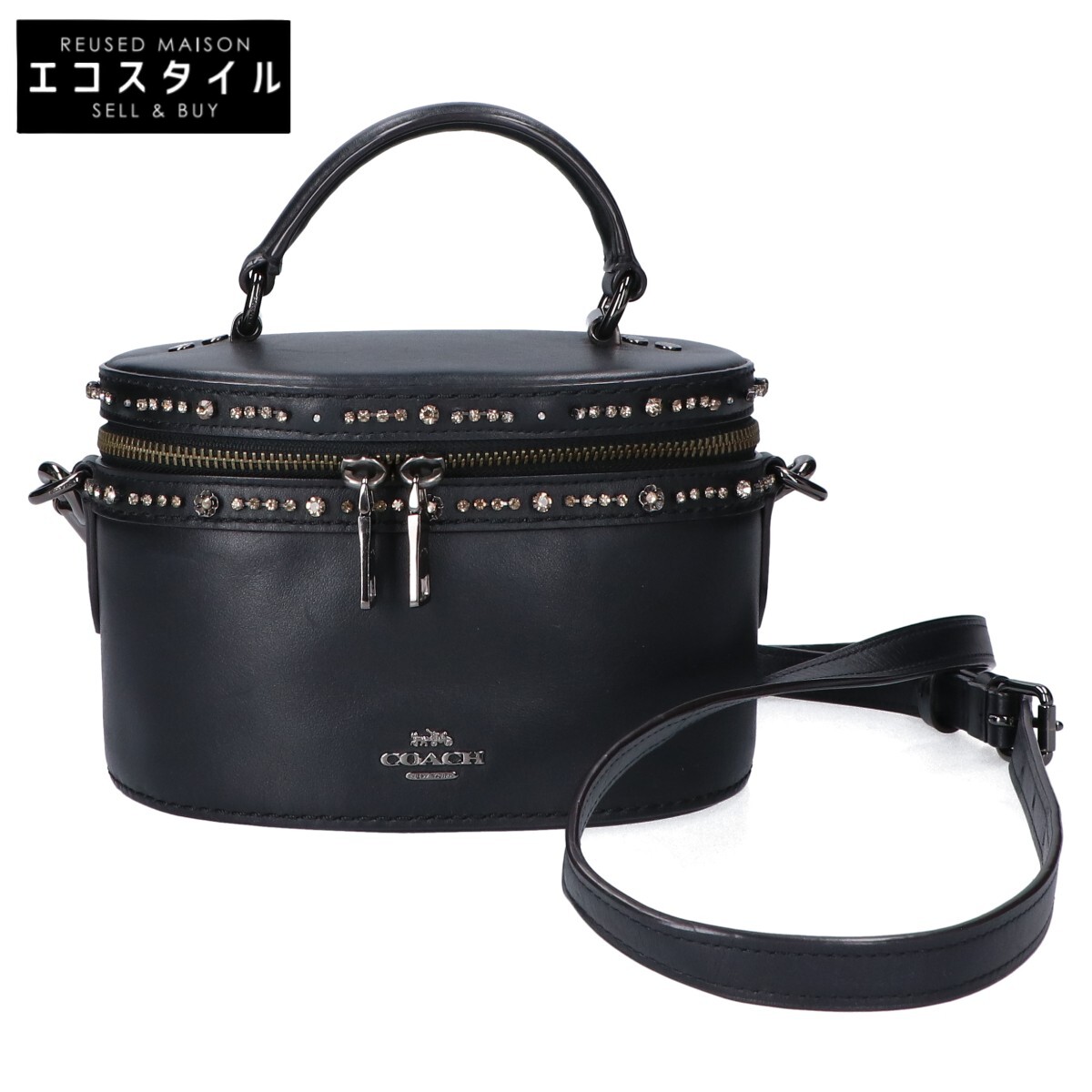 COACH コーチ x セレーナゴメス 39292 ラインストーン 2WAY バニティ ハンドバッグ ブラック レディース 【中古】