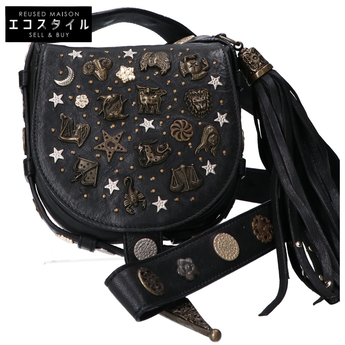 JIMMY CHOO ジミーチュウ 【美品】星座スタッズ ショルダーバッグ ブラック レディース 【中古】