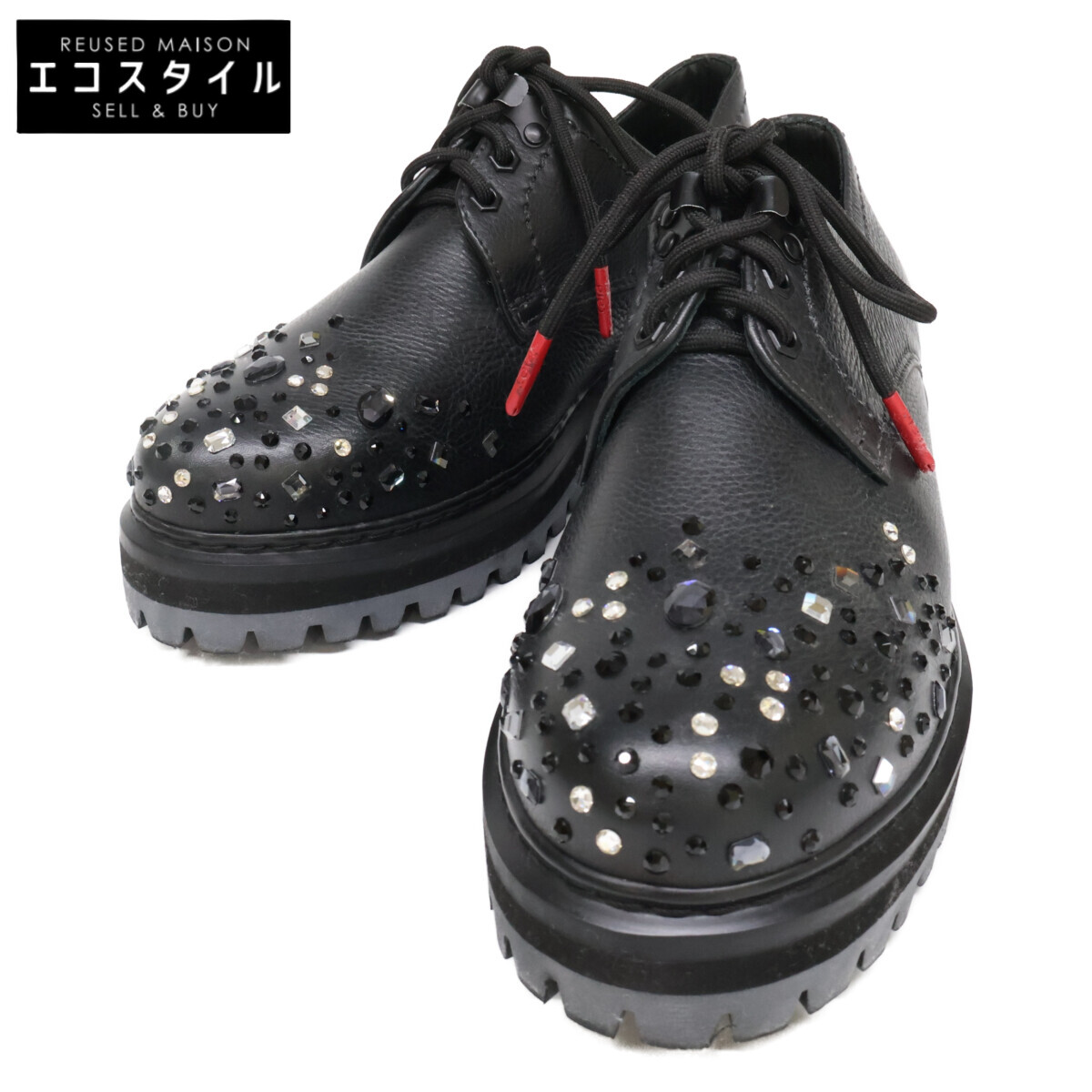PIET ピエット 【新品同様】Swarovski スワロフスキー Lunar New Year クリスタル プラットフォーム レザーシューズ シューズ 41 ブラック メンズ 【中古】