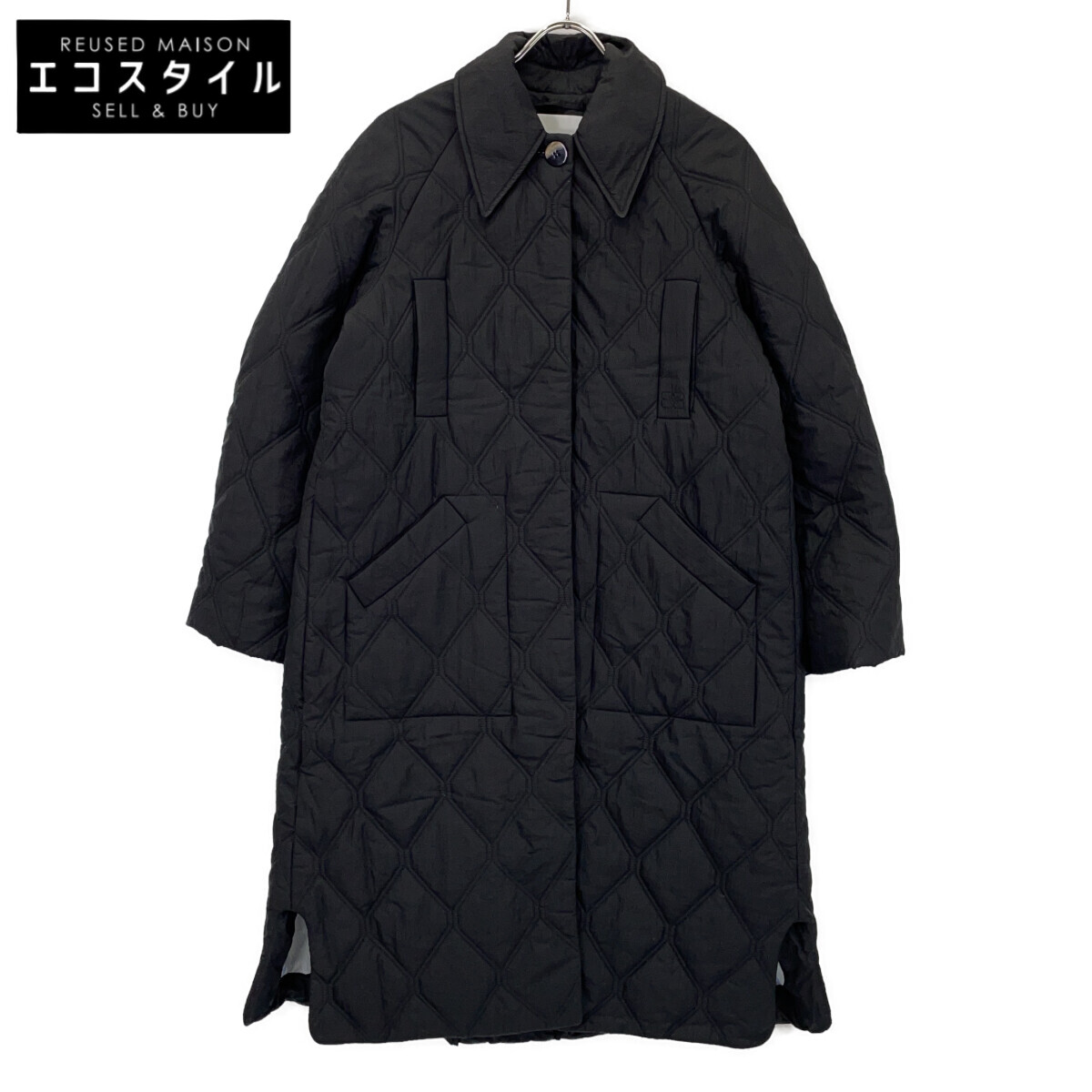 GANNI ガニー 24AW 6747 黒いこと Quilt Raglan Midi Coat/キルティングラグランミディコート 厚地の外套   XXS/XS 黒いこと レディース 【中古】