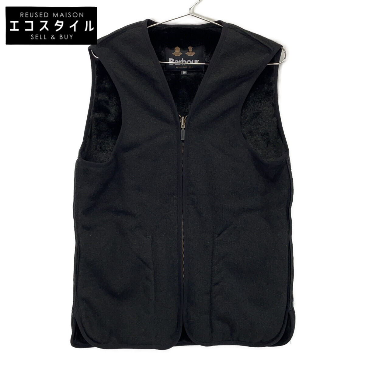 Barbour バブアー 232MLI0035 ﾌﾞﾗｯｸ ﾌﾛﾝﾄｼﾞｯﾌﾟ ﾌｧｰ ﾗｲﾅｰ ﾍﾞｽﾄ ｽﾘﾑ ﾌｨｯﾄ ベスト 36 ブラック メンズ 【中古】