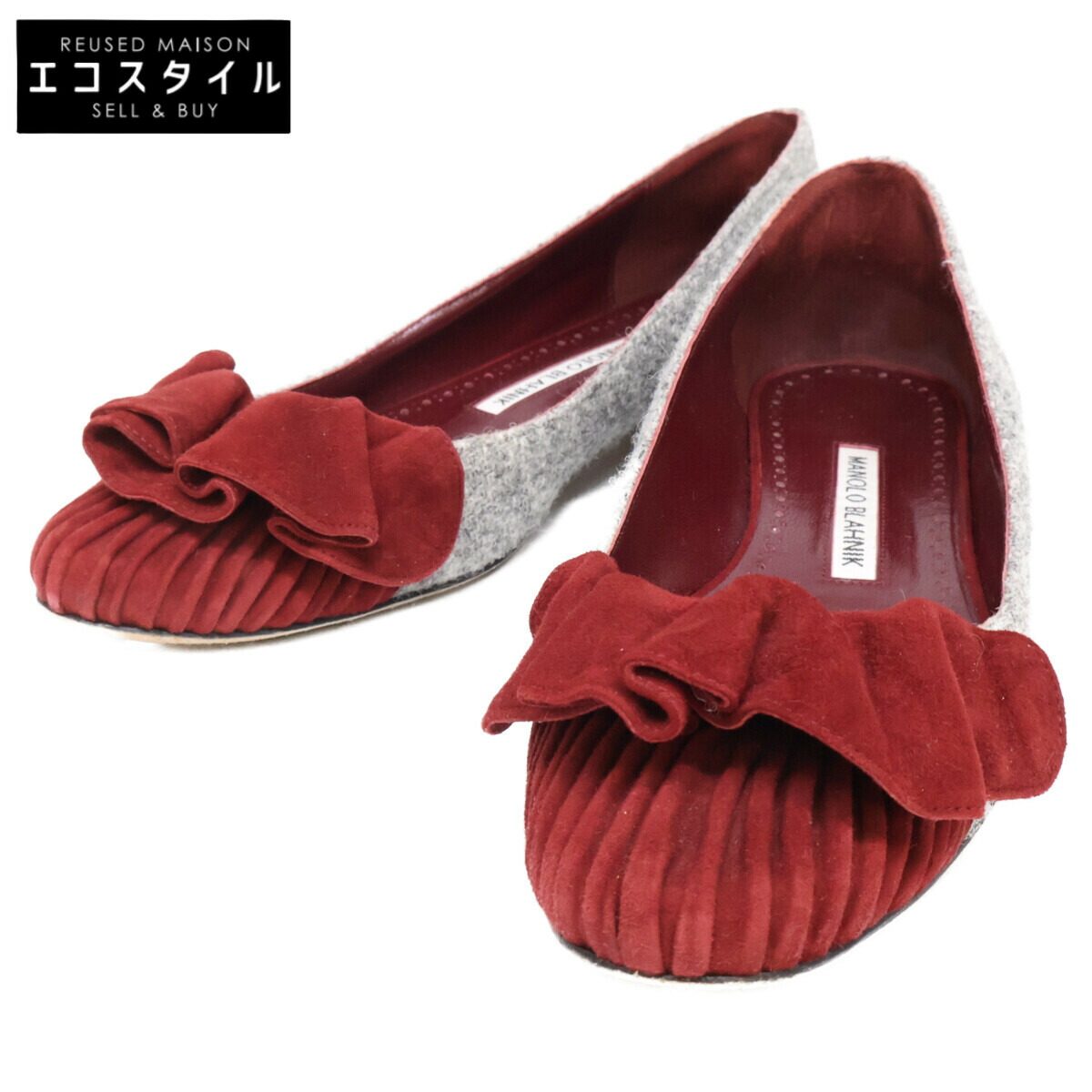 MANOLO BLAHNIK マノロブラニク ARLETI FLAT スエードクロス/ツィード 女性バレエダンサー 平ったいシューズ シューズ   38 薄墨色 レディース 【中古】