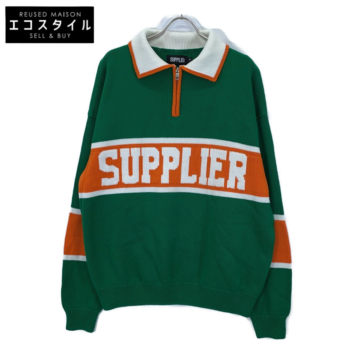 SUPPLIER 供給者 ｸﾞﾘｰﾝ ﾊｰﾌｼﾞｯﾌﾟ ﾆｯﾄ トップス 緑であること メンズ 【中古】