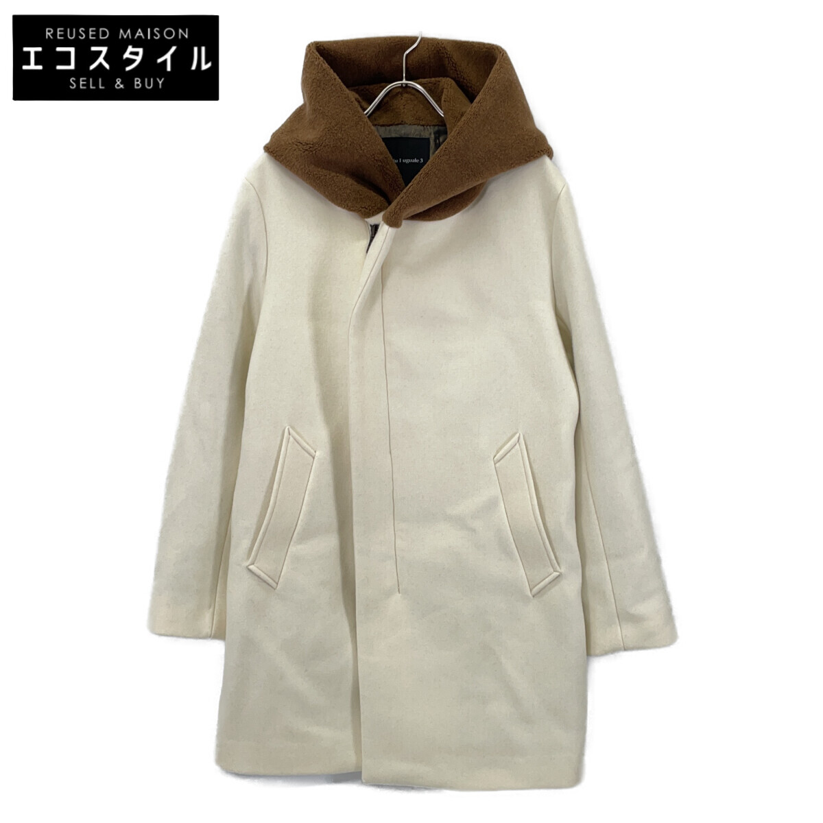 1piu1uguale3 ウノピゥウノウグァーレトレ MRC157-WOL157 ベージュ×駱駝 WRAP HOODED ウールボアフードうつり変わり厚地の外套 厚地の外套   V 白いこと メンズ 【中古】