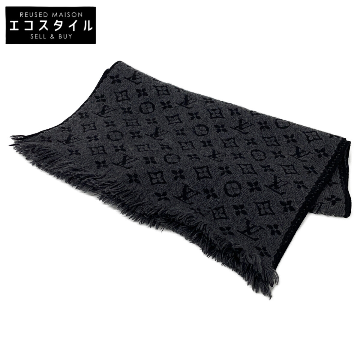 LOUIS VUITTON ルイヴィトン M78526 モノグラムクラシック マフラー グレー系 メンズ 【中古】