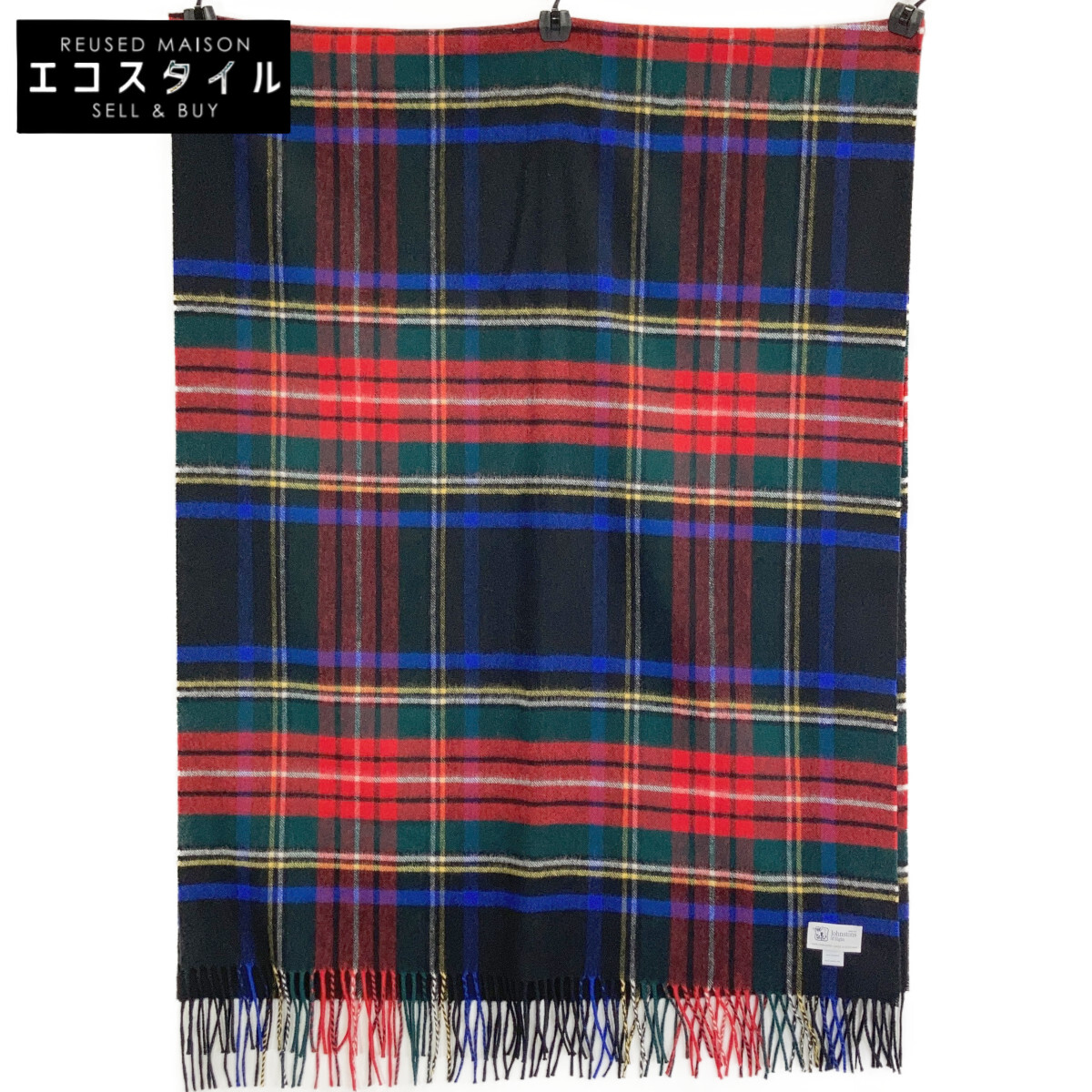 Johnstons ジョンストンズ 美品 カシミヤ100 タータンチェック マフラー ストール ブラックスチュワート レディース 【中古】