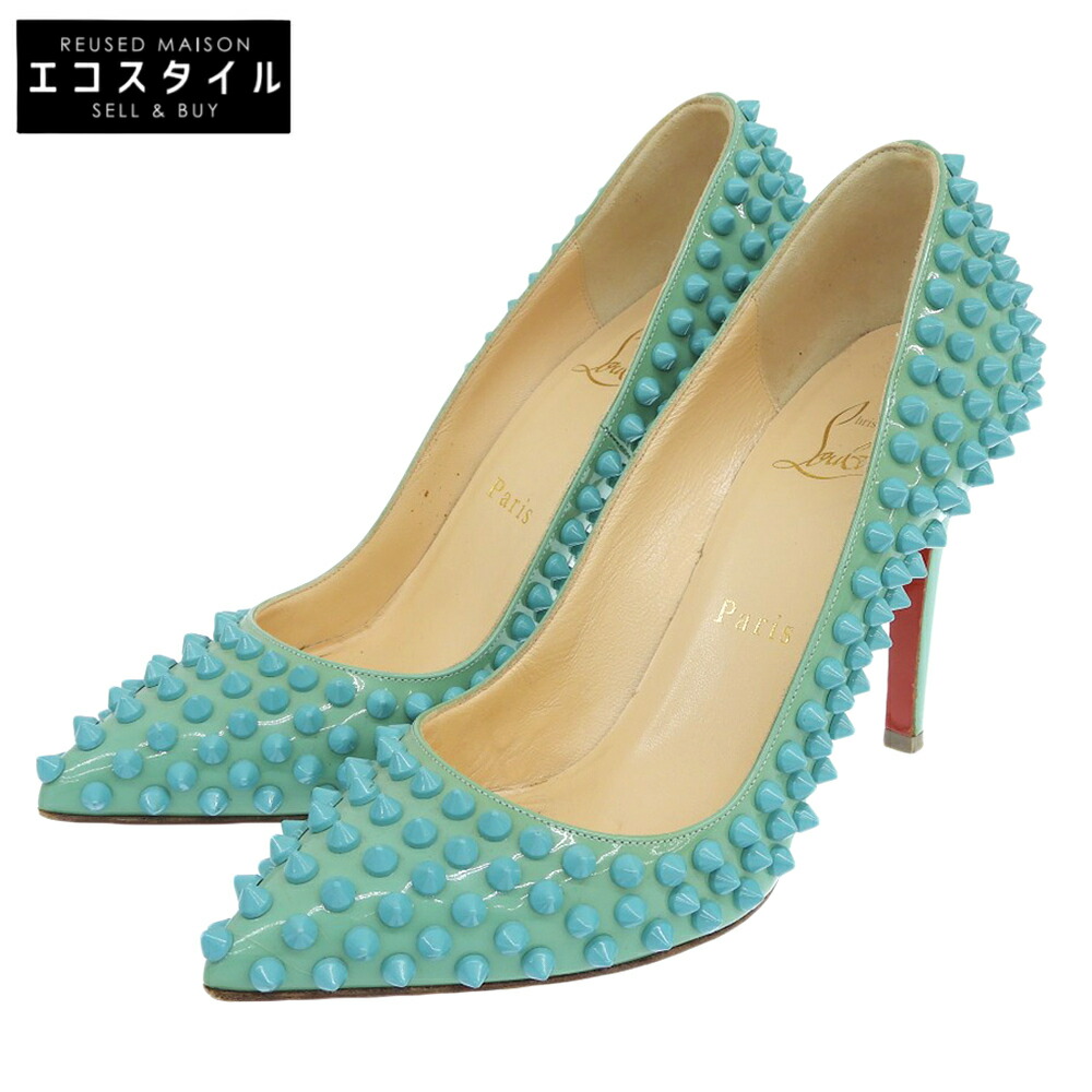 Christian Louboutin クリスチャンルブタン スタッズ ポインデットトゥ ヒールパンプス レディース ターコイズブルー 35 1/2 シューズ 35.5 ターコイズブルー レディース 【中古】