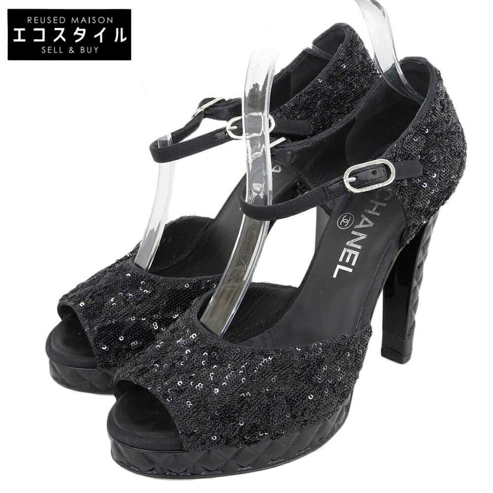 CHANEL シャネル スパンコール×マトラッセ 踵パンプス レディース 黒いこと 38C G57590 シューズ   38C 黒いこと レディース 【中古】