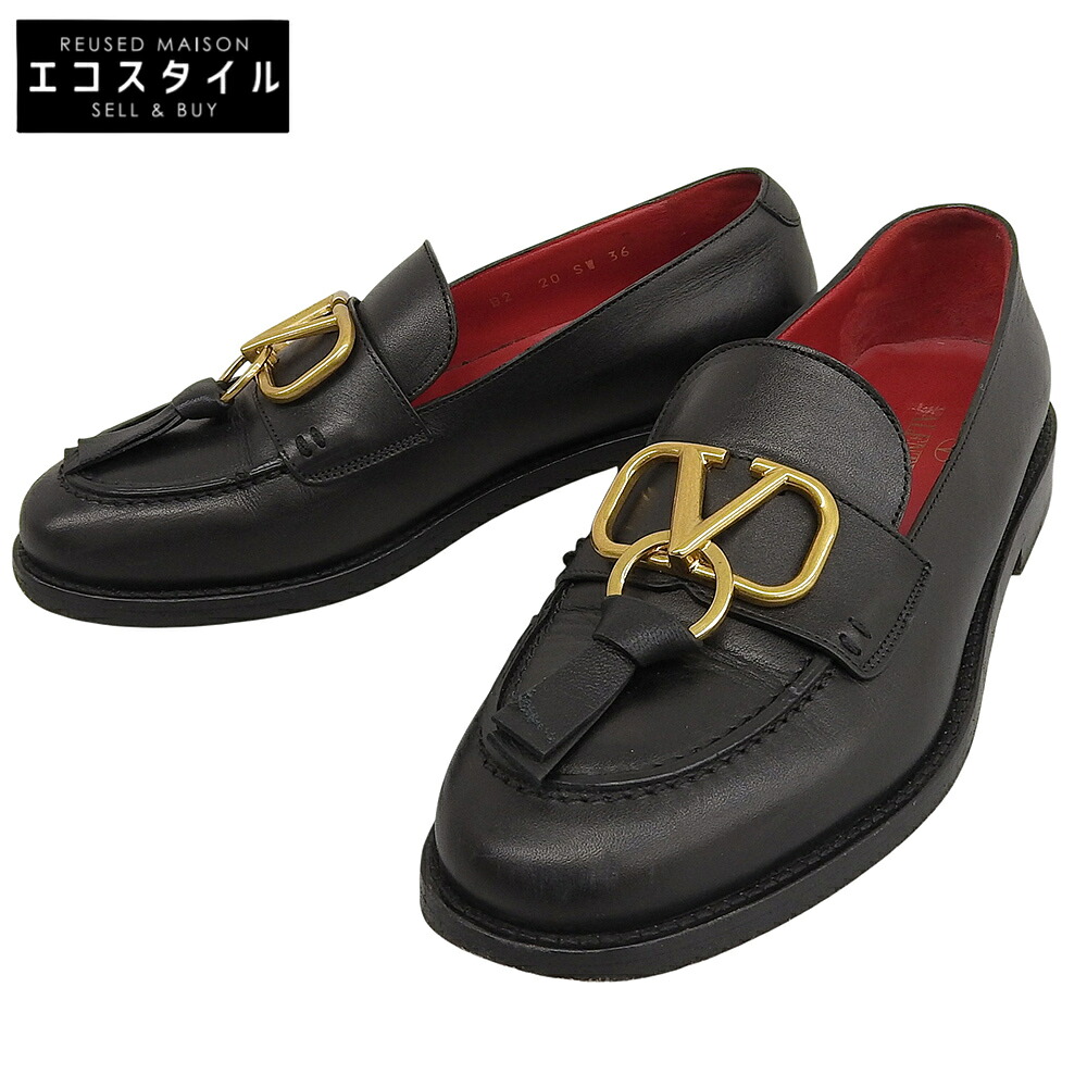 Valentino Garavani ヴァレンティノガラヴァーニ レザー Vロゴ タッセルローファー シューズ レディース ブラック 36 シューズ 36 ブラック レディース 【中古】