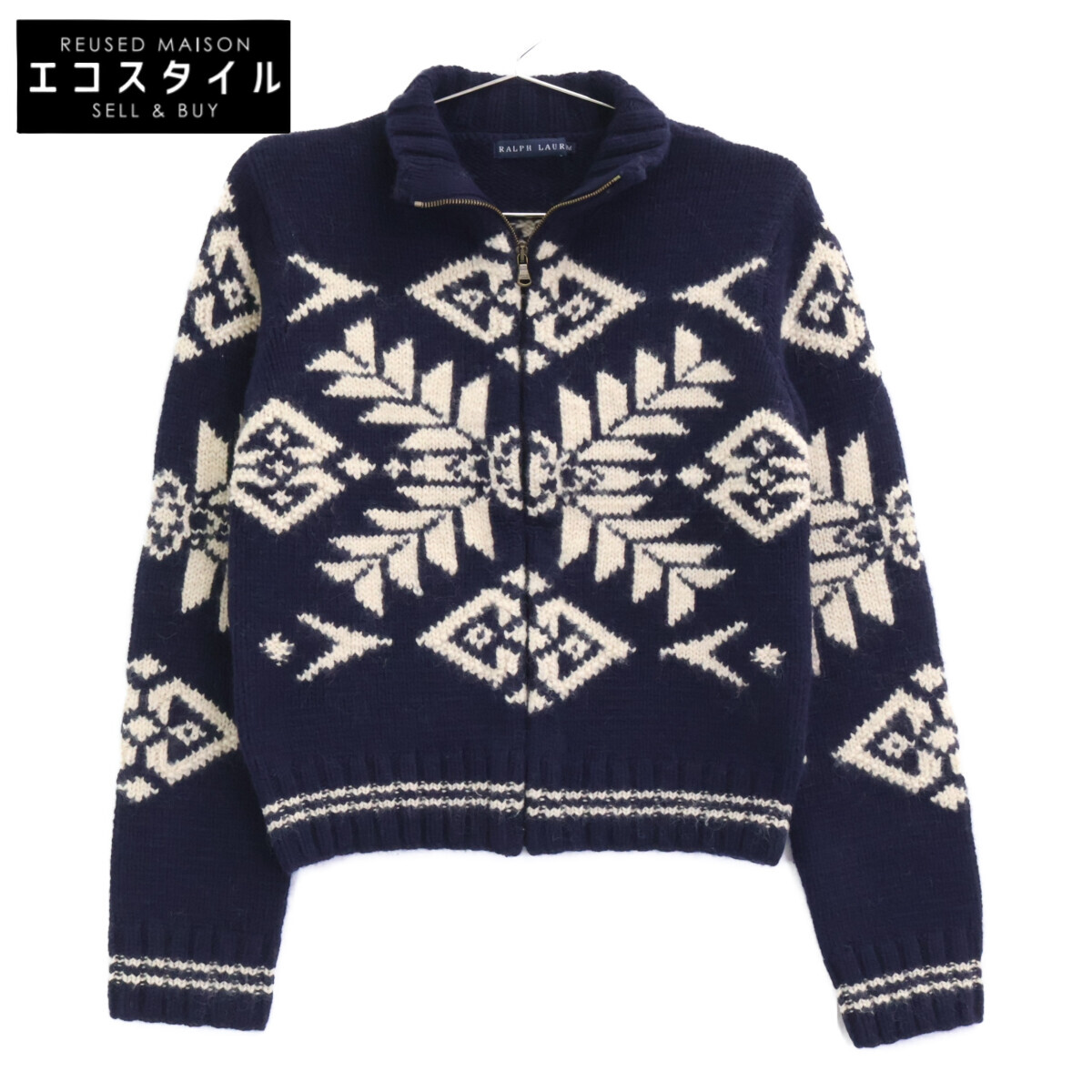 Ralph Lauren ラルフローレン ﾈｲﾋﾞｰ ﾉﾙﾃﾞｨｯｸ ｼﾞｯﾌﾟｱｯﾌﾟ ﾆｯﾄ トップス M ネイビー レディース 【中古】