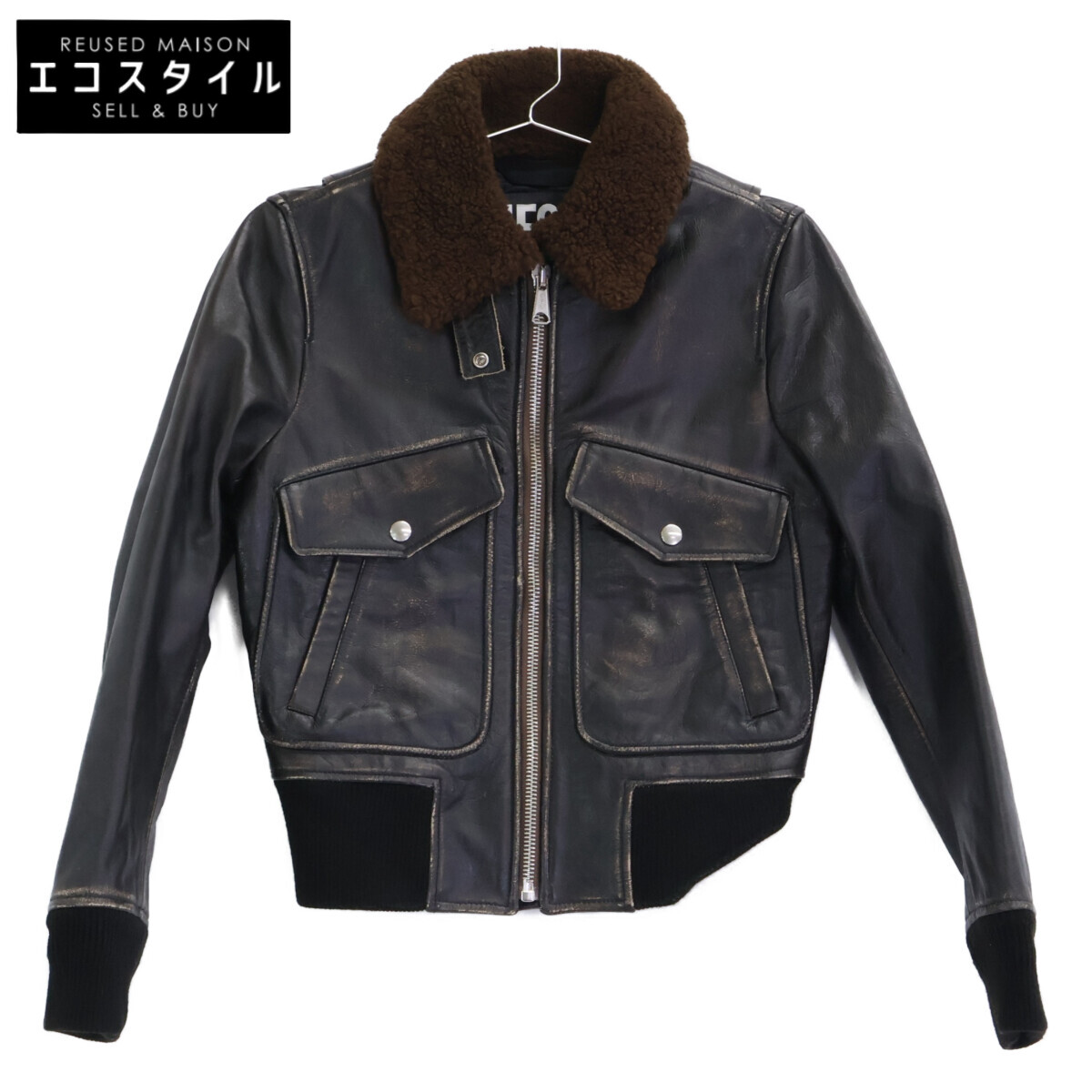 DIESEL ディーゼル L-TRACY シープファー ヴィンテージ製作 なめし革上衣 上衣   XS 黒いこと×赤銅色 レディース 【中古】