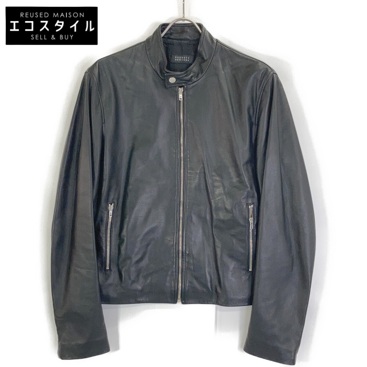 BARNEYS NEWYORK バーニーズニューヨーク ﾌﾞﾗｯｸ 2048286 ﾗﾑｽｷﾝ ｼﾝｸﾞﾙﾗｲﾀﾞｰｽｼﾞｬｹｯﾄ ジャケット 48 ブラック メンズ 【中古】