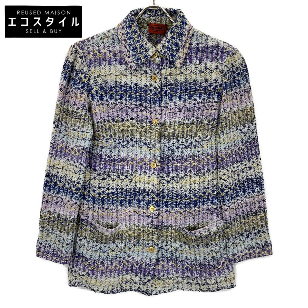MISSONI ミッソーニ ﾌﾞﾙｰ系 ﾏﾙﾁｶﾗｰ ﾘﾈﾝ ｼﾞｬｹｯﾄ ジャケット 42 ブルー パープル レディース 【中古】