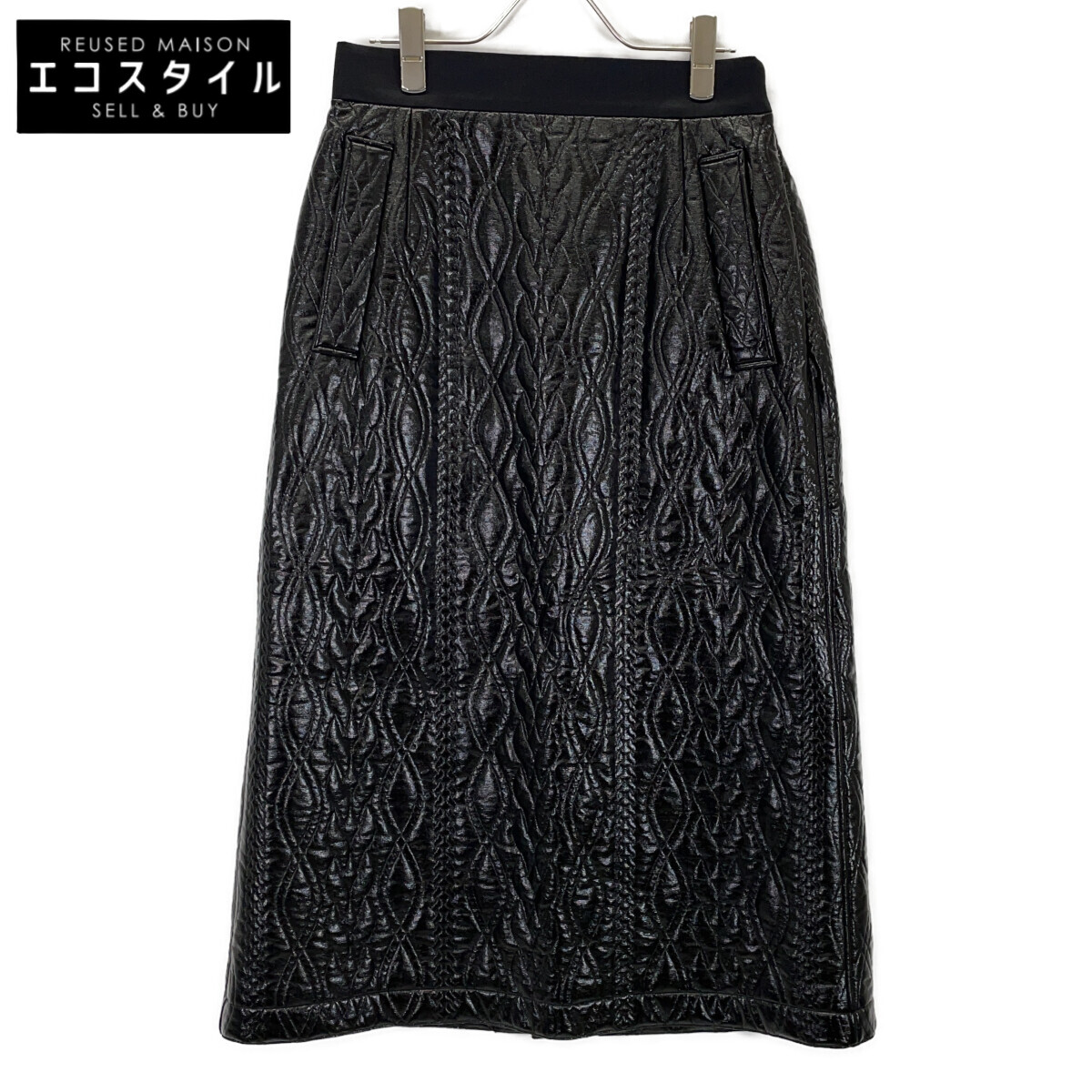 ADORE アドーア 25AW 531-5220141 ﾌﾞﾗｯｸ ﾌｪｲｸﾚｻﾞｰ ｺｰﾃｨﾝｸﾞｼﾞｬｰｼﾞｰﾌﾚｱｽｶｰﾄ スカート 38 ブラック レディース 【中古】
