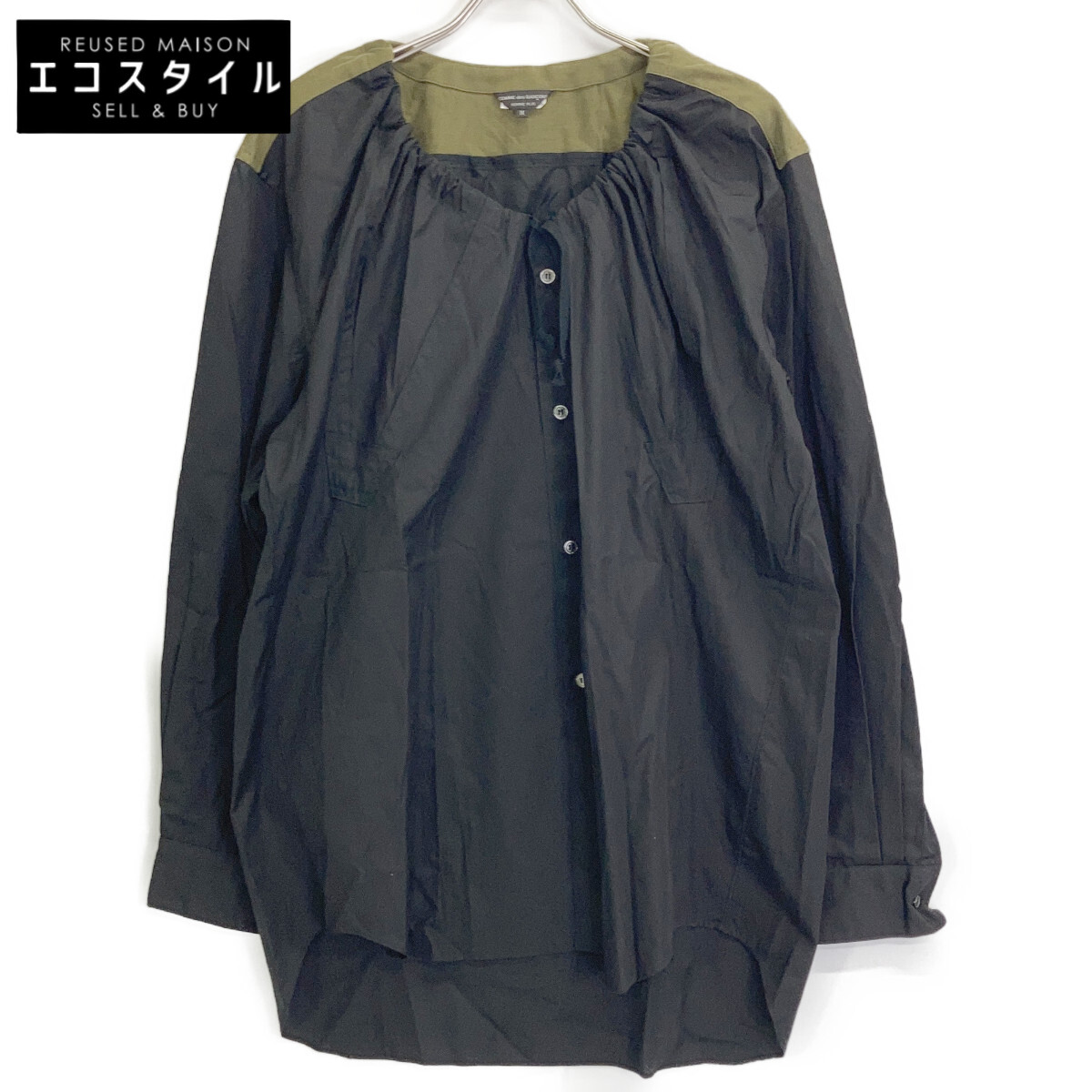 COMMEdesGARCONS HOMME PLUS コムデギャルソンオムプリュス PP-B021 25年製 ﾌﾞﾗｯｸ×ｶｰｷ ﾄﾞｯｷﾝｸﾞｼｬﾂ トップス M ブラック×カーキ メンズ 【中古】