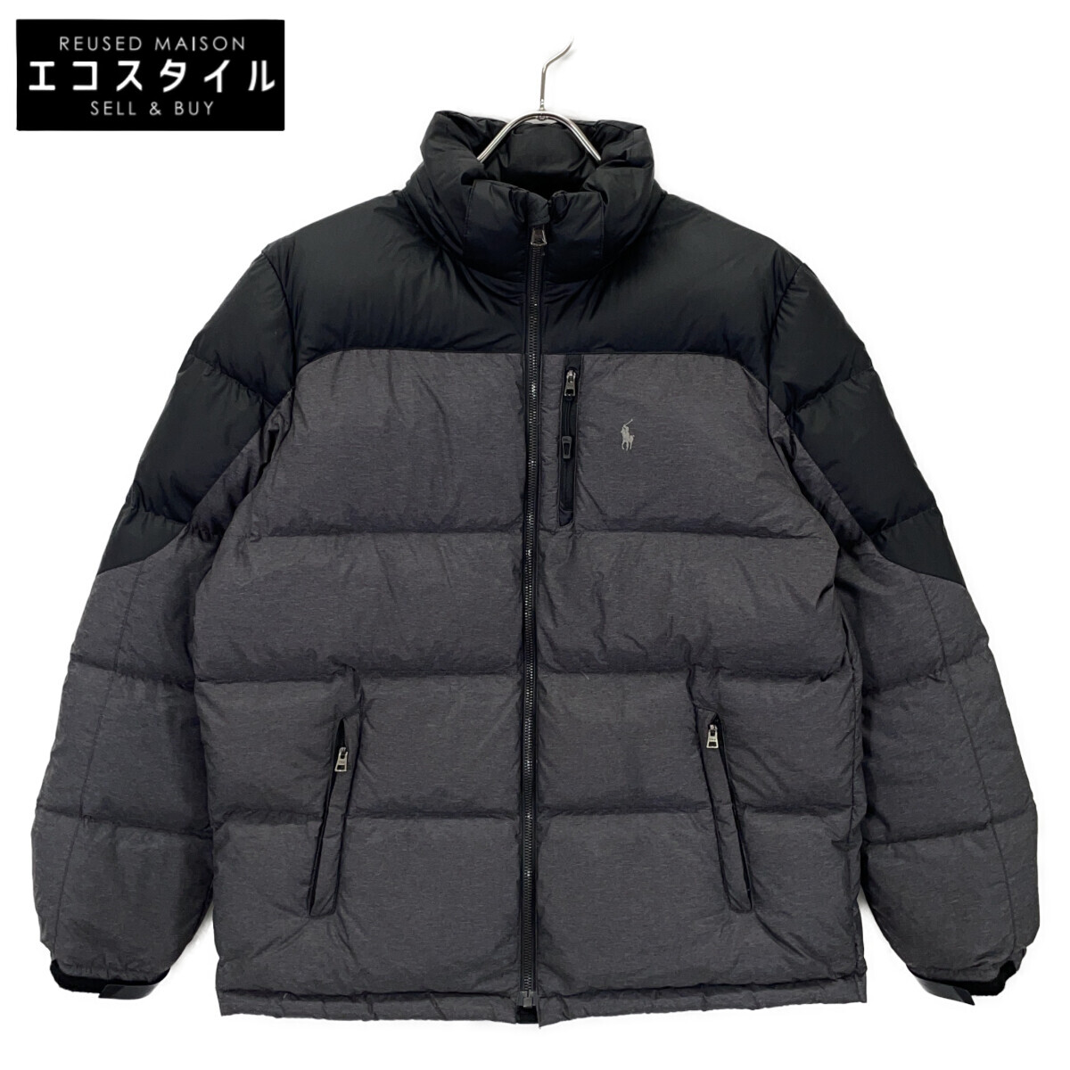 POLO RALPH LAUREN ポロ ラルフローレン ﾌﾞﾗｯｸ×ｸﾞﾚｰ ﾀﾞｳﾝｼﾞｬｹｯﾄ 上衣 XL 薄墨色 黒いこと キッズ 【中古】