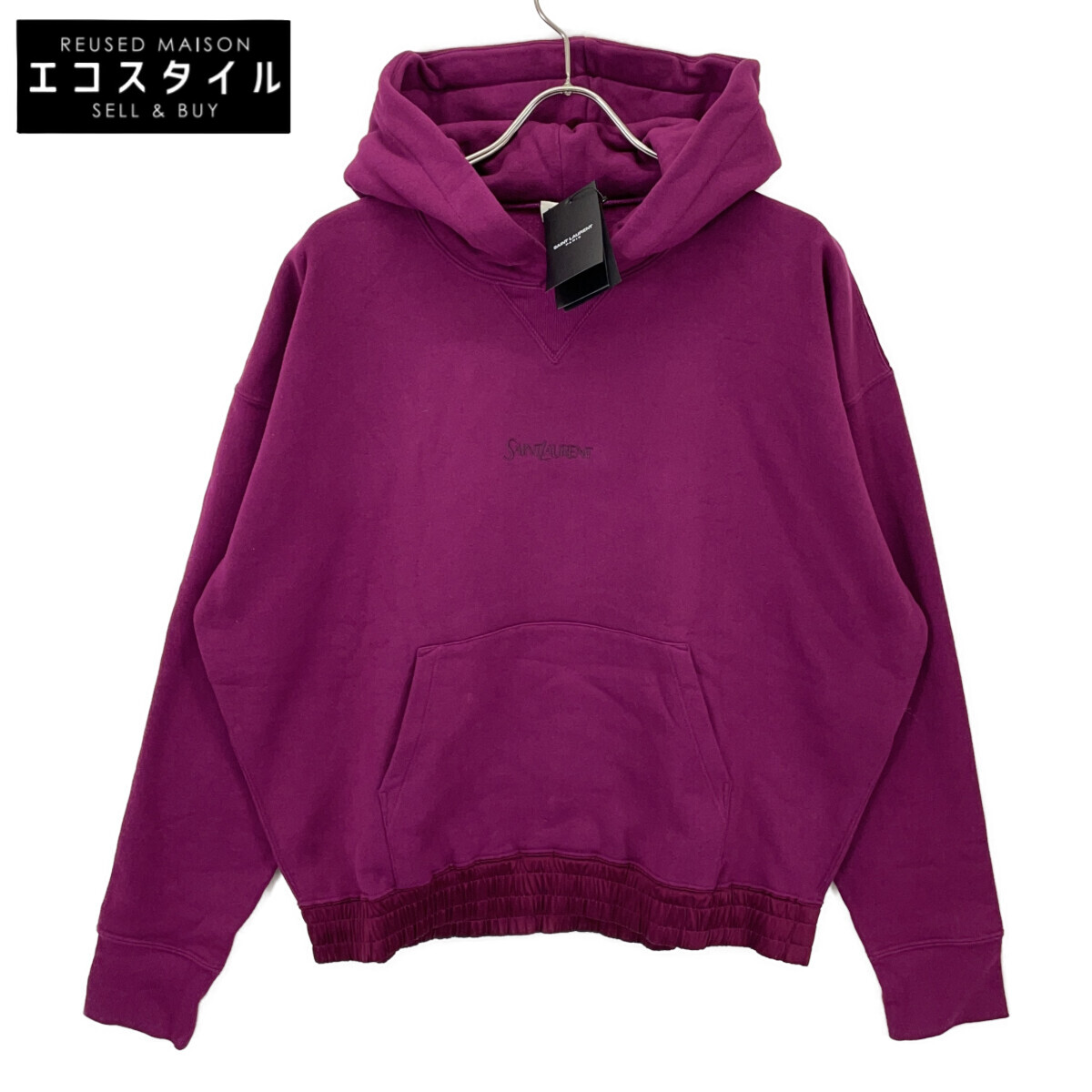 SAINT LAURENT PARIS サンローランパリ 23年 パープル ロゴタイプ刺しゅう ティーシャツ 汗水 パーカー トップス   L パープル メンズ 【中古】