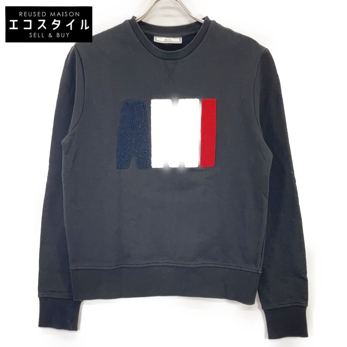 AMI PARIS アミパリス ﾌﾞﾗｯｸ ﾌﾛﾝﾄﾛｺﾞ ｽｳｪｯﾄ トップス S ブラック レディース 【中古】