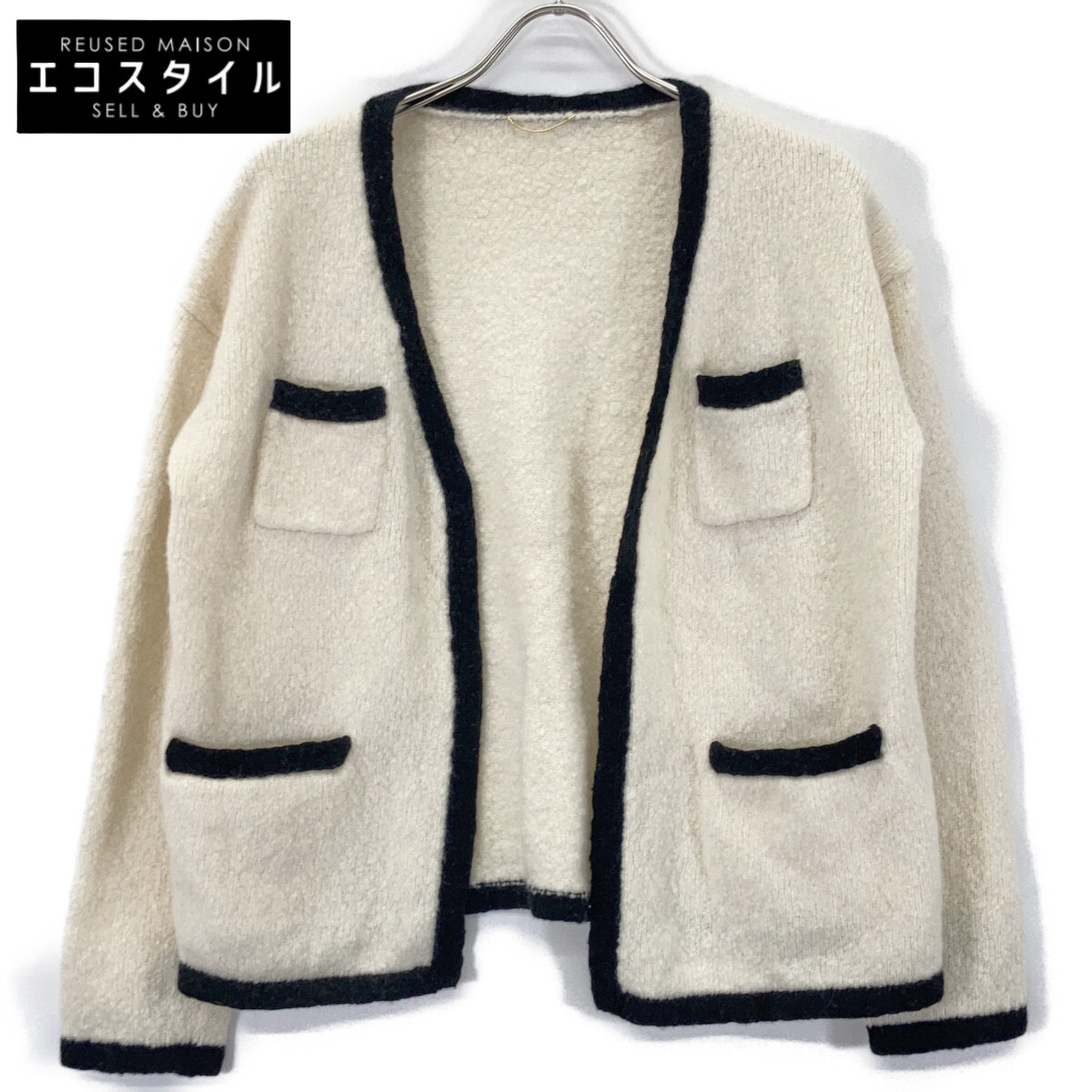 L\u0027Appartement アパルトモン 22-080-560-2140-3-0 22AW Bicolor Knit Cardigan トップス 白いこと×黒いこと レディース 【中古】