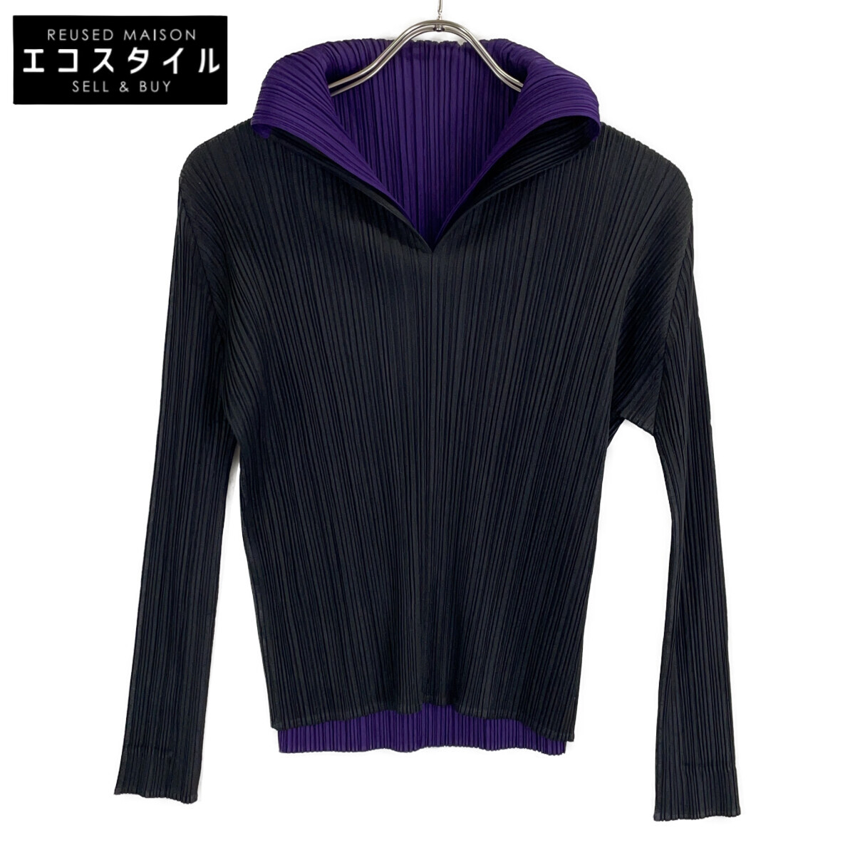 PLEATS PLEASE 筋目プリーズ 黒いこと/パープル PP93-JK594 縛 トップス トップス   3 黒いこと×パープル レディース 【中古】