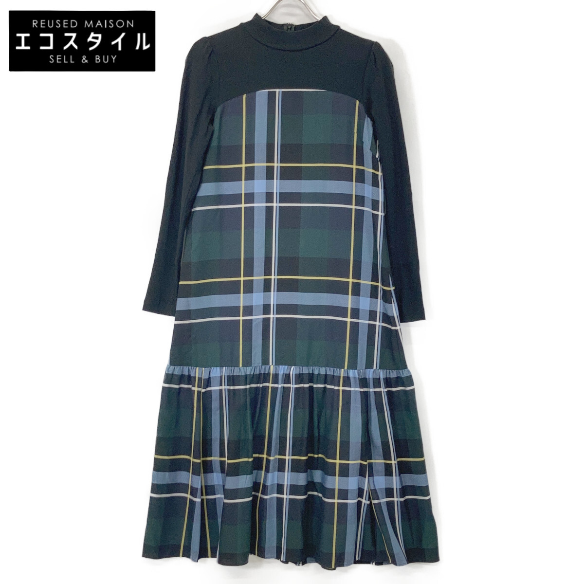 BLUE LABEL CRESTBRIDGE ブルーレーベルクレストブリッジ ｸﾞﾘｰﾝ ｸﾚｽﾄﾌﾞﾘｯｼﾞﾁｪｯｸﾄﾞﾋﾞｰｶﾗｰﾍﾟﾝﾃﾚｺｺﾝﾋﾞﾄﾞﾚｽ 衣装 36 緑であること×青み レディース 【中古】