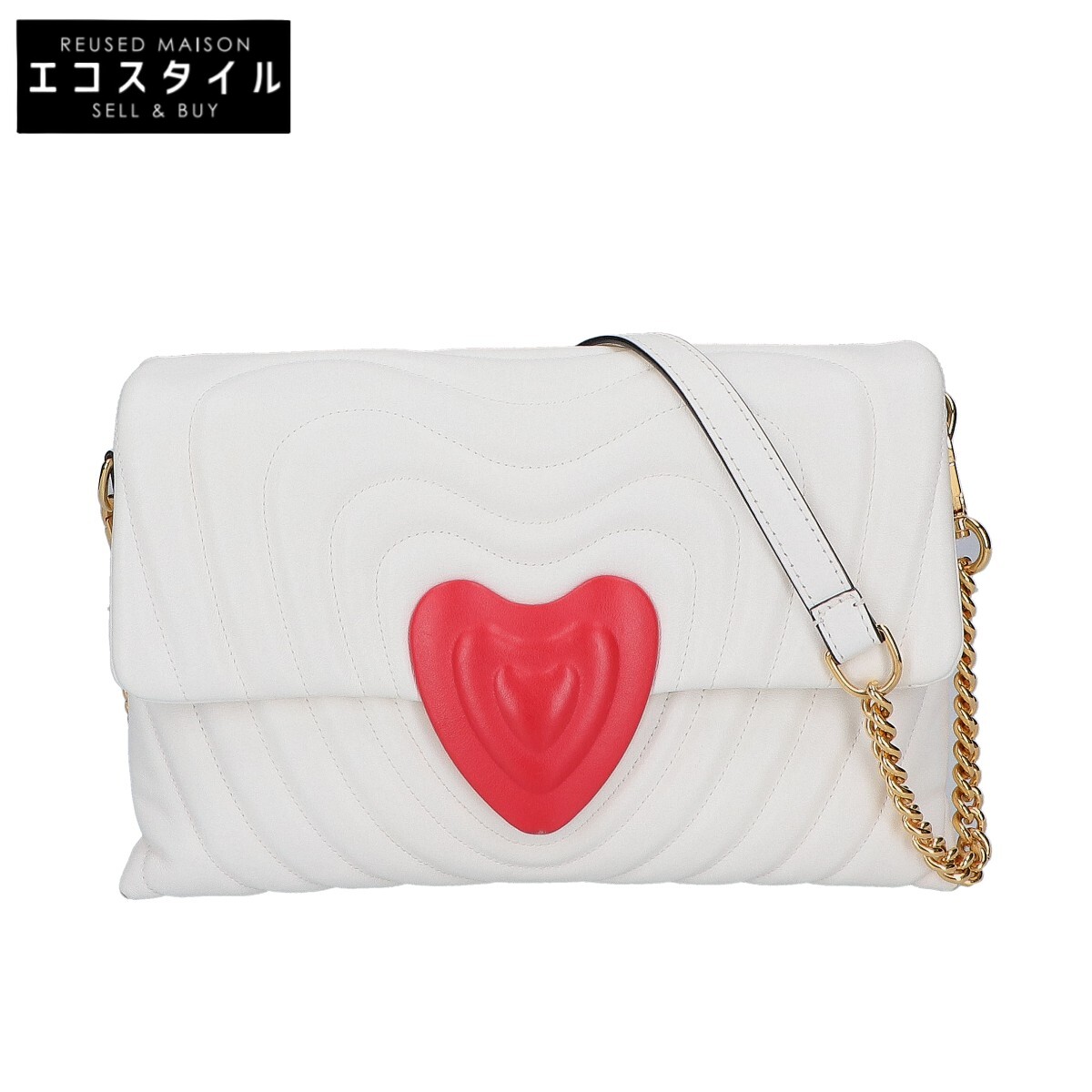 ESCADA エスカーダ レザー レッドハート チェーン ショルダーバッグ ホワイト/レッド レディース 【中古】
