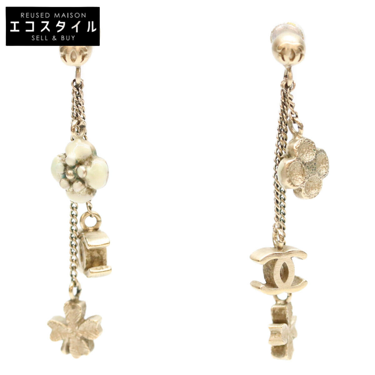 CHANEL シャネル 09P ｺﾞｰﾙﾄﾞ ｺｺﾏｰｸ ｸﾛｰﾊﾞｰ ﾁｪｰﾝﾋﾟｱｽ ピアス ゴールド レディース 【中古】ピアス