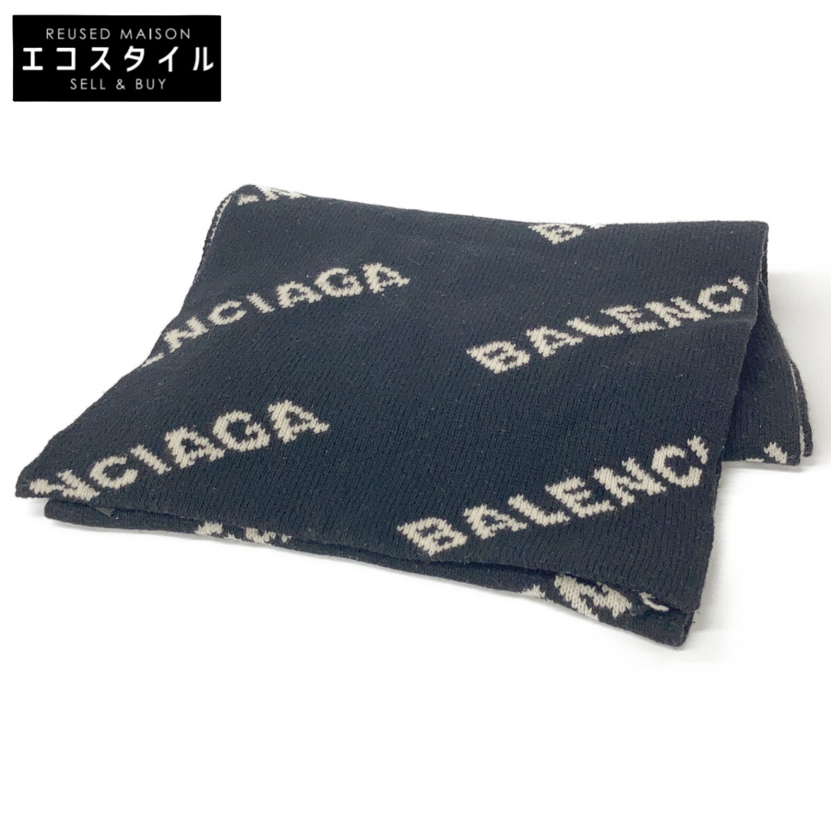 BALENCIAGA バレンシアガ 558951  ロゴマフラー マフラー ブラック メンズ 【中古】