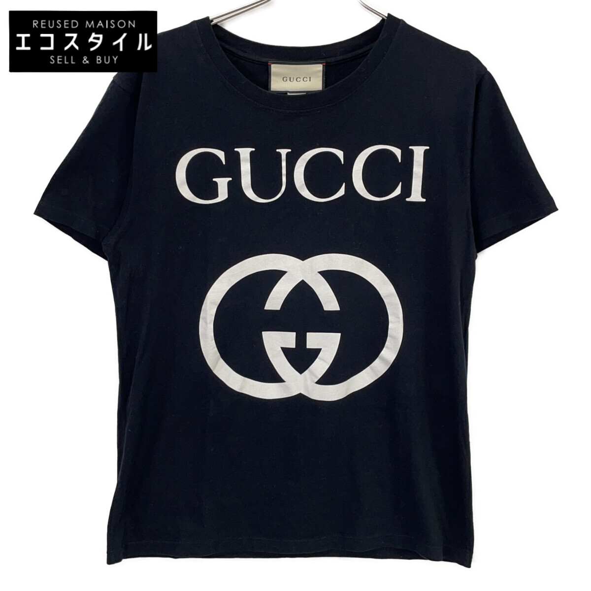 GUCCI グッチ 493117 ﾌﾞﾗｯｸ ｺｯﾄﾝ ﾛｺﾞ Tｼｬﾂ トップス XS ブラック メンズ 【中古】