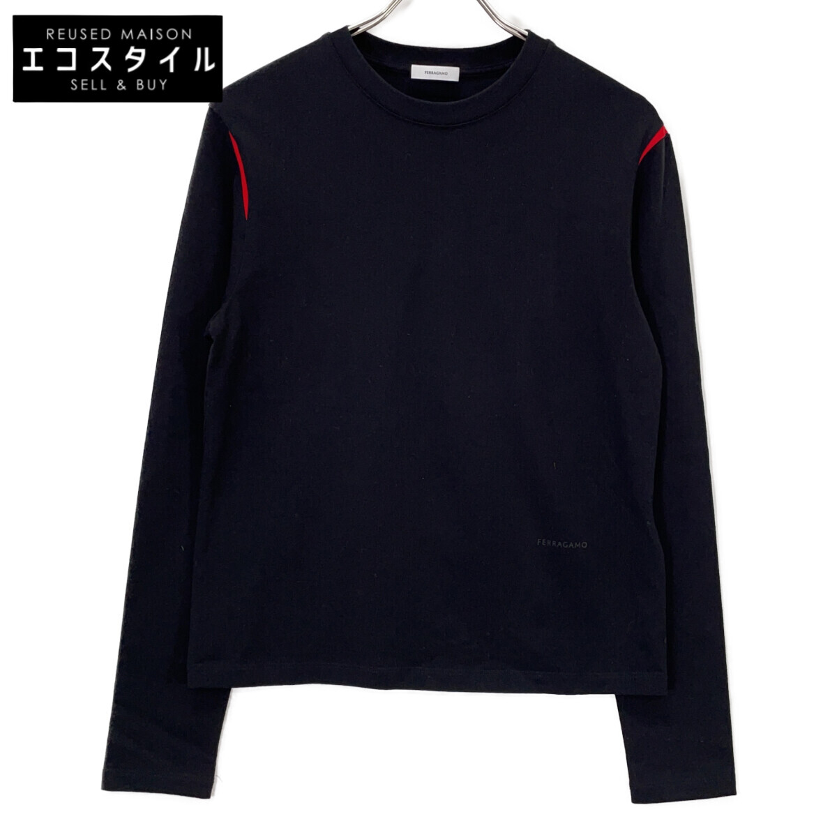 Salvatore Ferragamo サルヴァトーレフェラガモ 黒いこと 3886090 綿織物 向こう正面ロゴタイプ ロングスリーブシャツ トップス   S 黒いこと レディース 【中古】