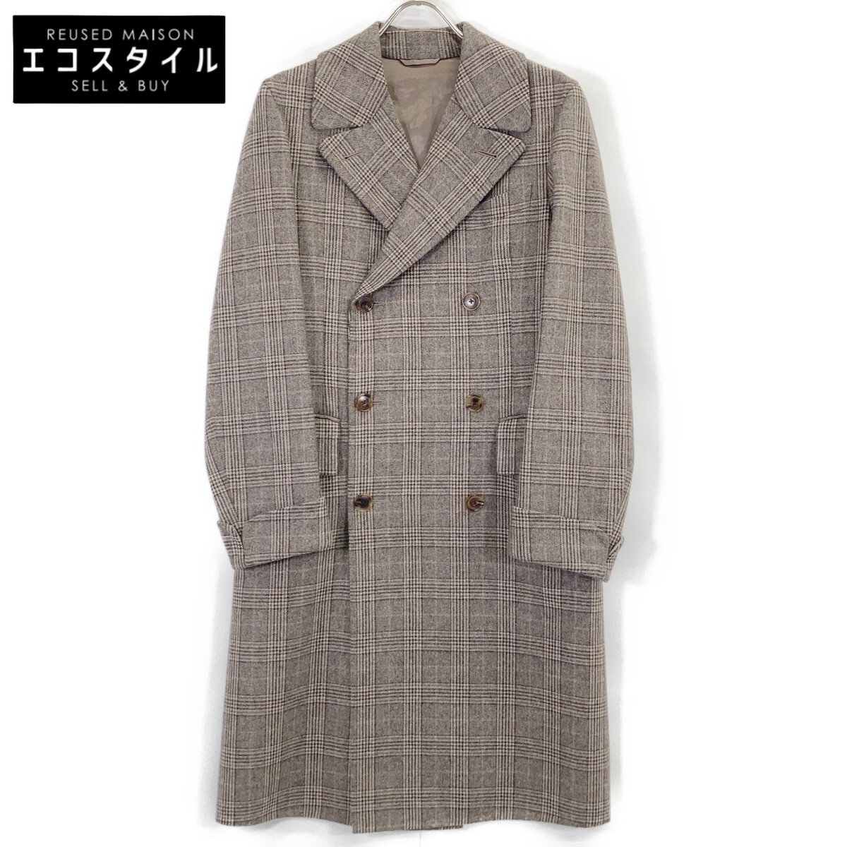 Belvest ベルベスト ﾍﾞｰｼﾞｭ PT23DBA ｸﾞﾚﾝﾁｪｯｸ ﾀﾞﾌﾞﾙﾍﾞｽﾄ ｺｰﾄ コート 44 ベージュ メンズ 【中古】