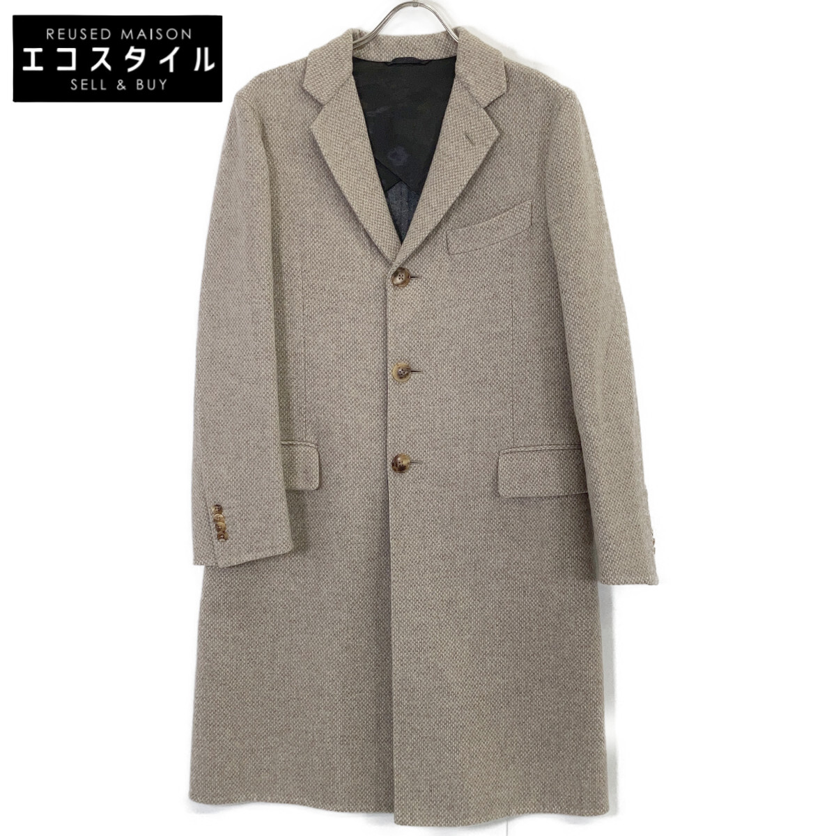 Belvest ベルベスト ﾍﾞｰｼﾞｭ PT13DBA ｳｰﾙﾁｪｽﾀｰｺｰﾄ コート 46 ベージュ メンズ 【中古】