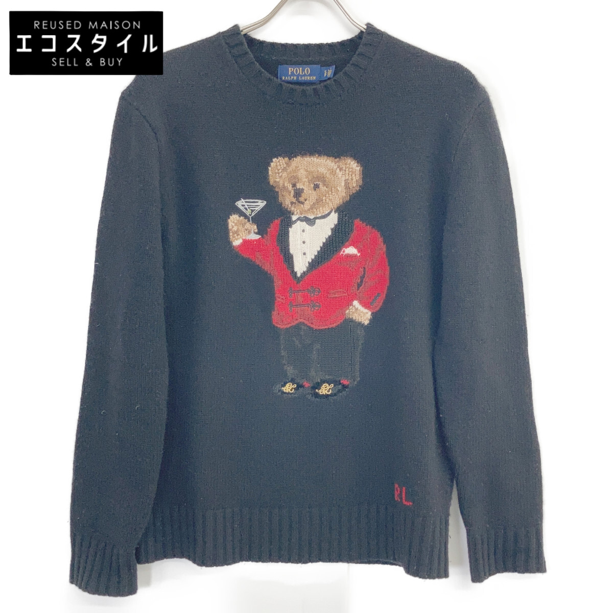 POLO RALPH LAUREN ポロ ラルフローレン ポロベア マティーニベア セーター トップス S ブラック メンズ 【中古】