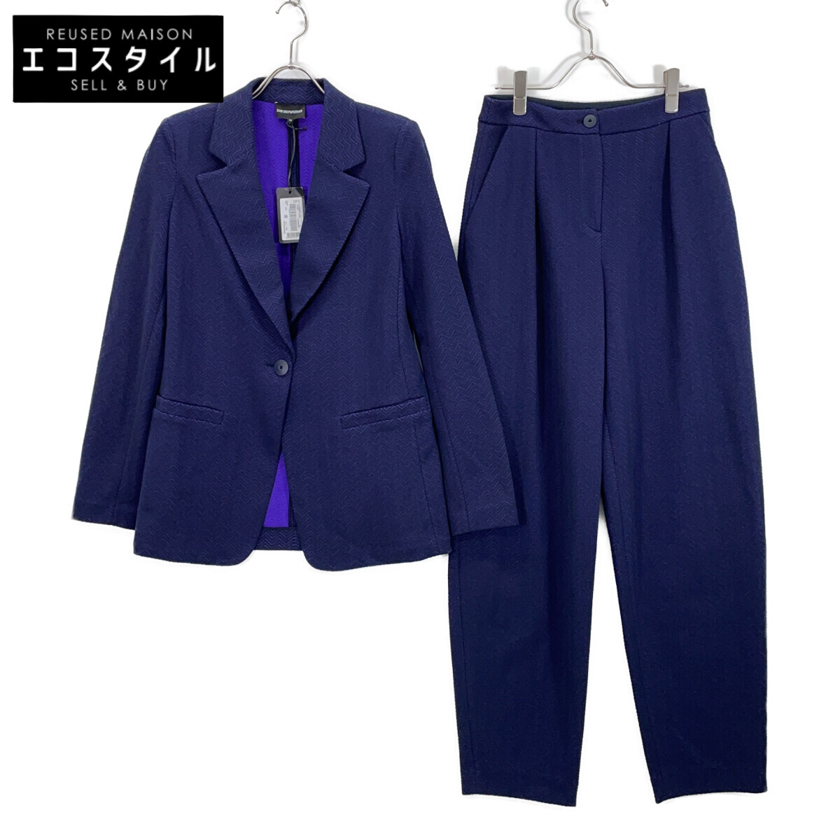 EMPORIOARMANI エンポリオアルマーニ パープル ヘリンボーン ジャケットパンツ セットアップ スーツ セットアップ 42/40 パープル レディース 【中古】｜ブランドリユース エコスタイル