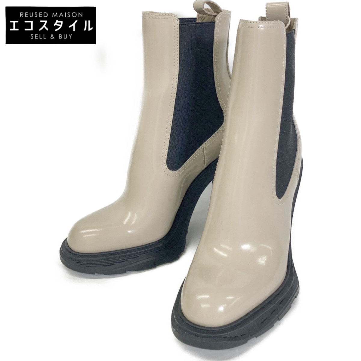 Alexander McQueen アレキサンダーマックイーン 【新品負けず劣らず】21年製 678530 専売特許 ハイヒール サイドゴアブーツ シューズ   36 1/2 グレージュ/黒いこと レディース 【中古】