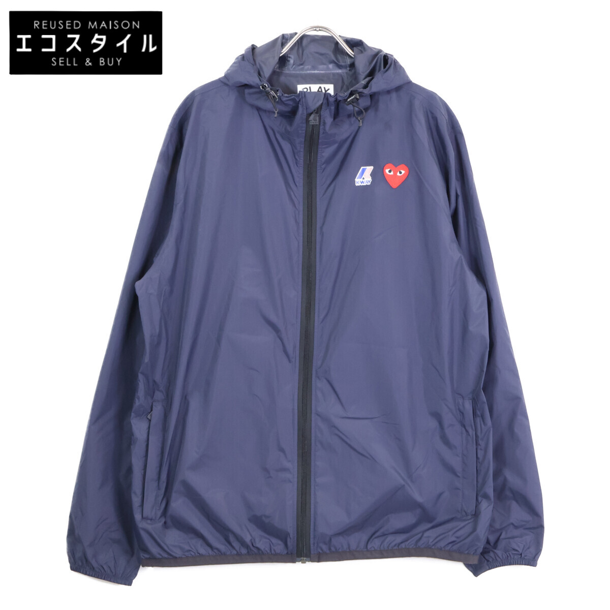 PLAYCOMMEdesGARCONS プレイコムデギャルソン ｘK-WAY ナイロン フルジップ フーディジャケット XL ネイビー メンズ 【中古】 18,068円