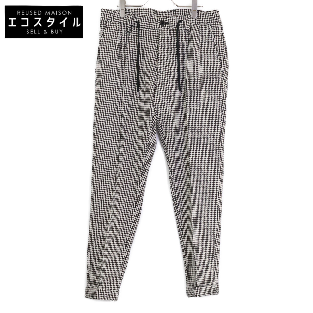 1piu1uguale3 ウノピゥウノウグァーレトレ 【美品】MRP635-POE505 COMFY CREASE SLACKS ハウンドトゥース スラックス ボトムス VI 黒いこと/白いこと メンズ 【中古】