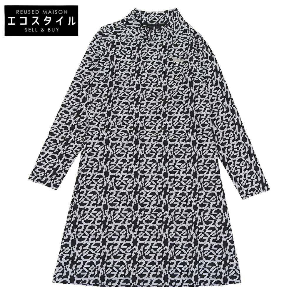1piu1uguale3 ウノピゥウノウグァーレトレ 美品 GOLF ONE-PIECE 113G R-FULL LOGO 総柄 モックネック 衣装 黒×白 I GST174-POE438 衣装   I 黒いこと/白いこと レディース 【中古】