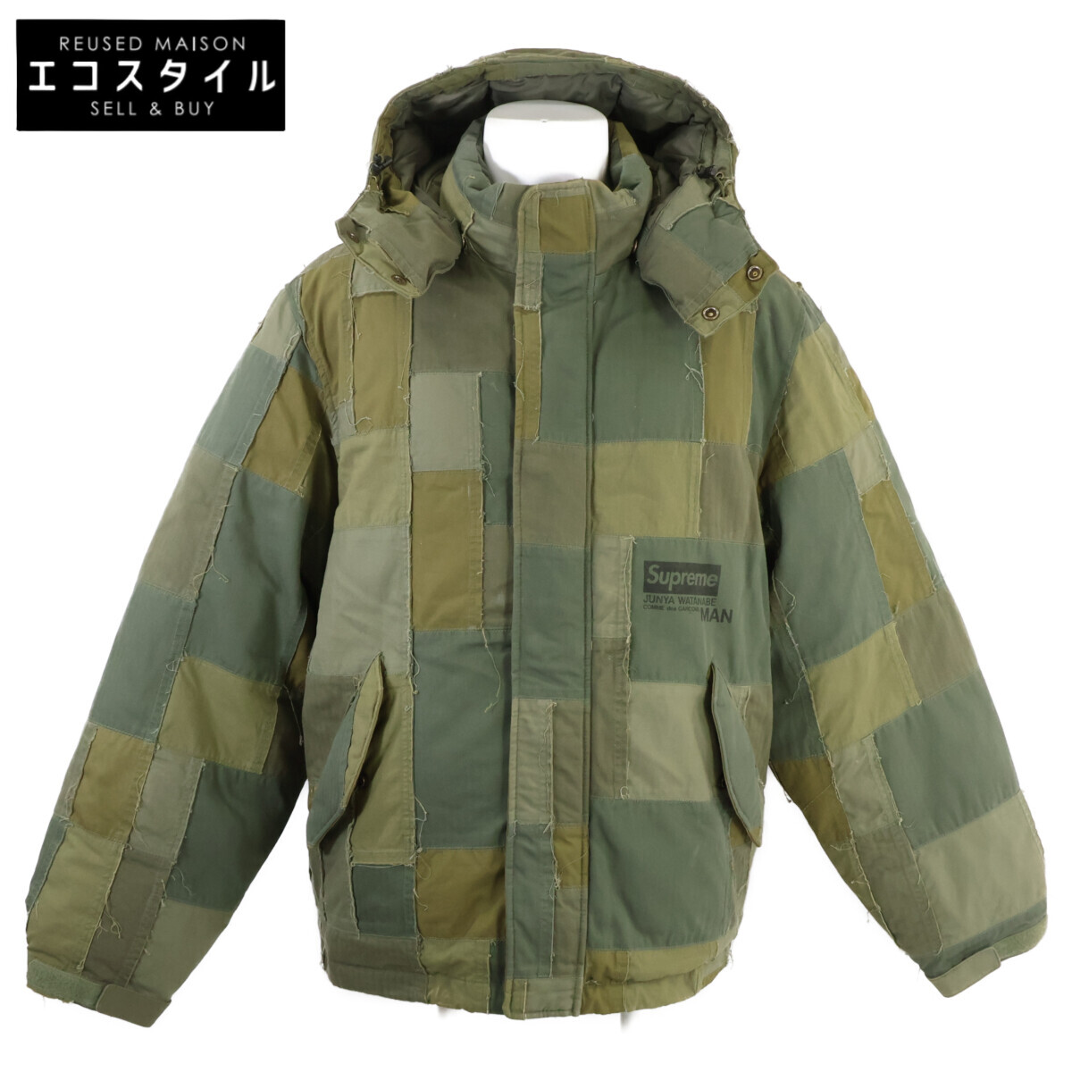 Supreme シュプリーム x JUNYA WATANABE MAN【美品】パッチワーク ボンネット付 落ち込む上衣 L カーキ メンズ 【中古】