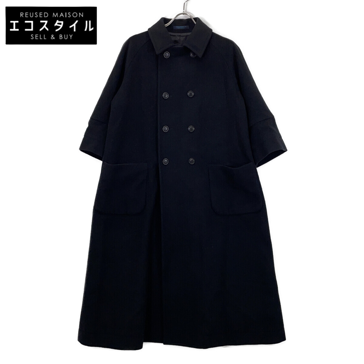 REGULATION Yohji Yamamoto レギュレーション ヨウジヤマモト FB-C81-101 24-25AW ﾌﾞﾗｯｸ MELTON R-CROPPED RAGLAN SLV COAT ｾﾐﾀﾞﾌﾞﾙﾛﾝｸﾞｺｰﾄ コート 2 ブラック レディース 【中古】