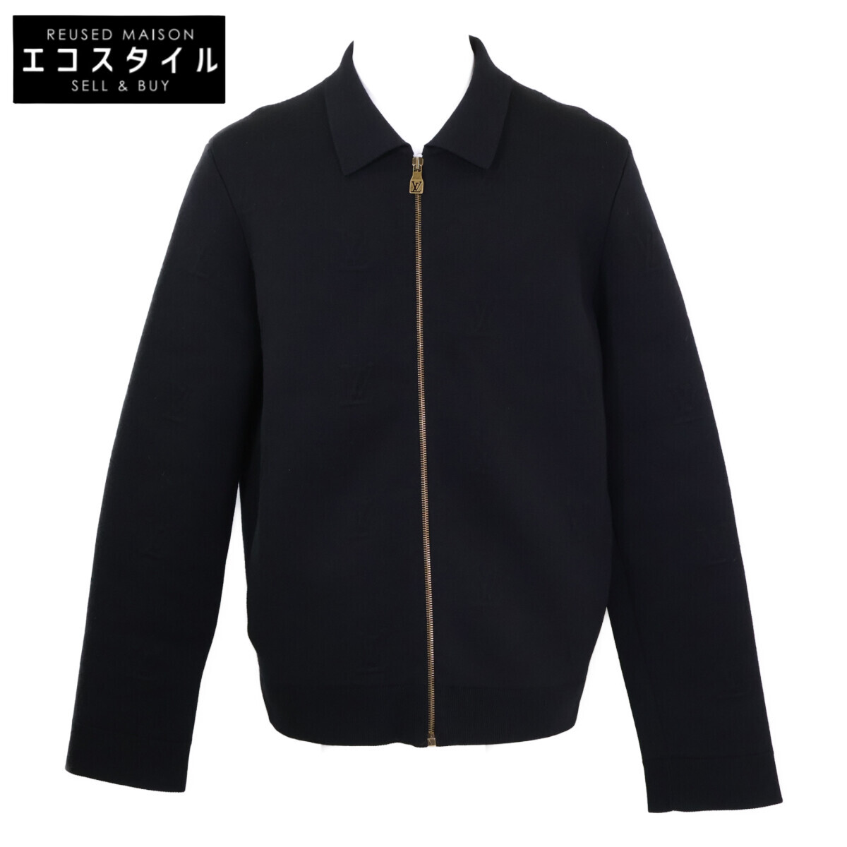 LOUIS VUITTON ルイヴィトン 【美品/国内正規/25年製】RM251MJ NTY HSN42W EMBOSS TECHNICAL WOOL JACKET エンボスLVロゴ ジップアップ ニットジャケット ジャケット XL ブラック メンズ 【中古】