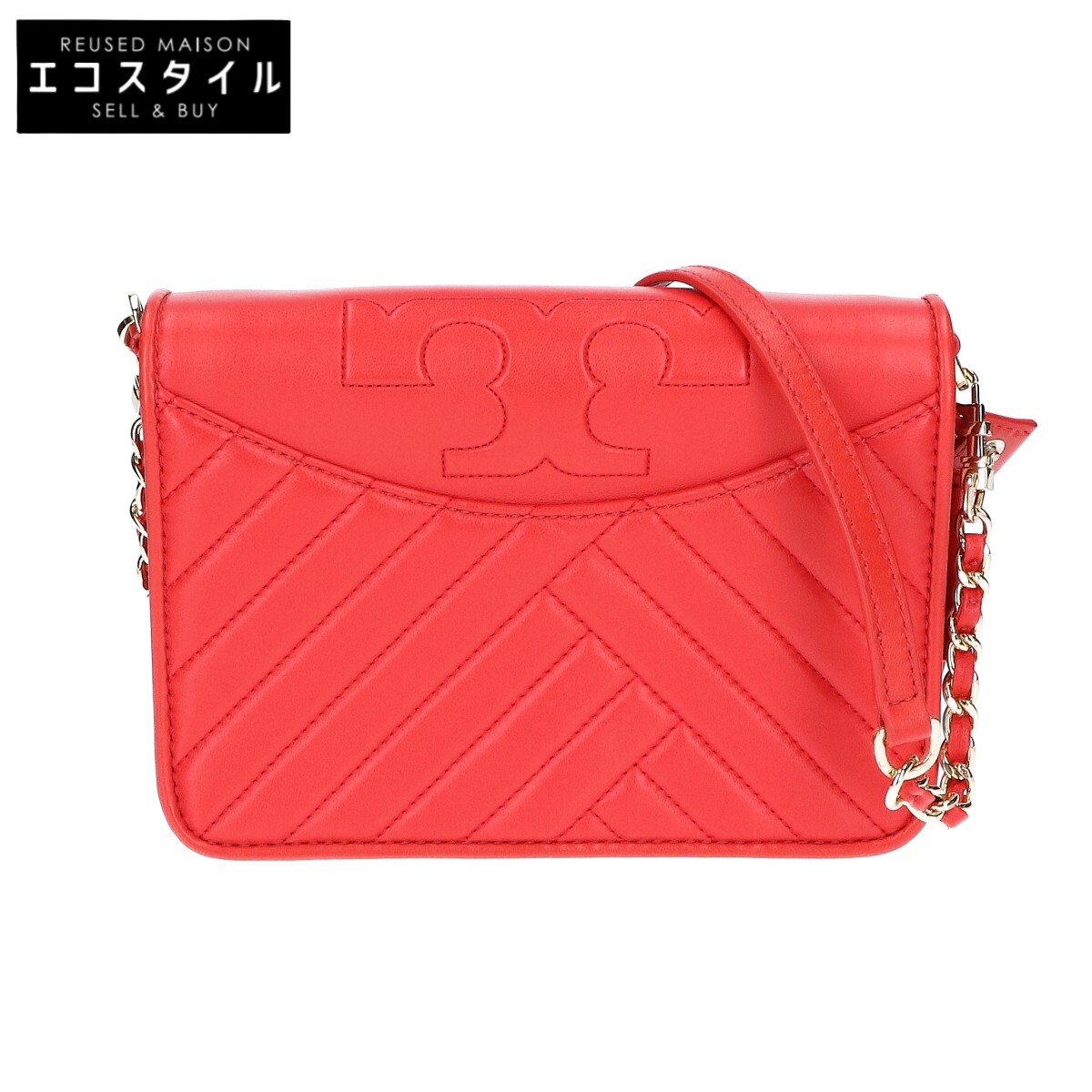 Tory Burch トリーバーチ 【美品】レザー キルティング チェーン ショルダーバッグ レッド レディース 【中古】