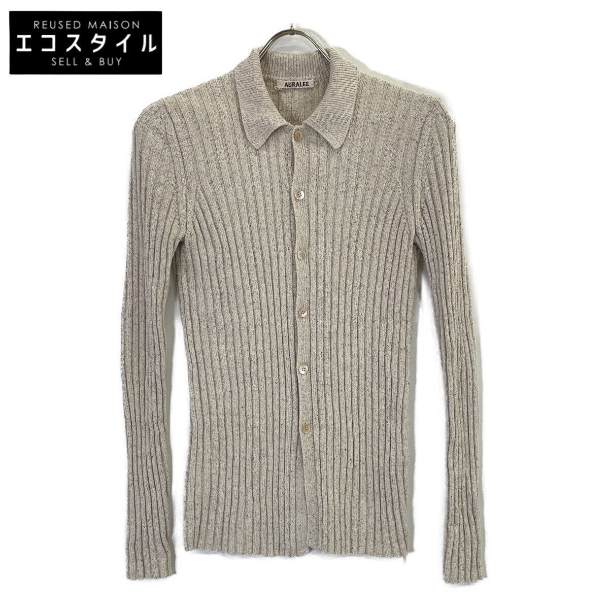 AURALEE オーラリー ｱｲﾎﾞﾘｰ SILK COTTON MELANGE RIB KNIT SHIRT CARDIGAN トップス 1 アイボリー レディース 【中古】