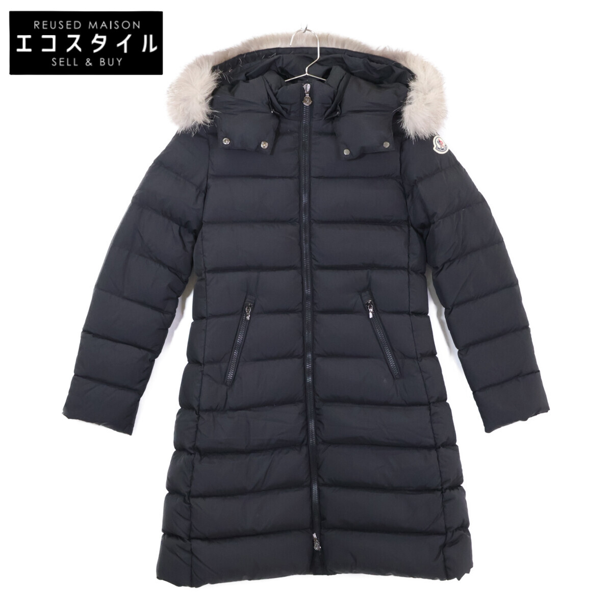 MONCLER モンクレール ABELLE ファー/フード付ダウン コート 12 ブラック レディース 【中古】