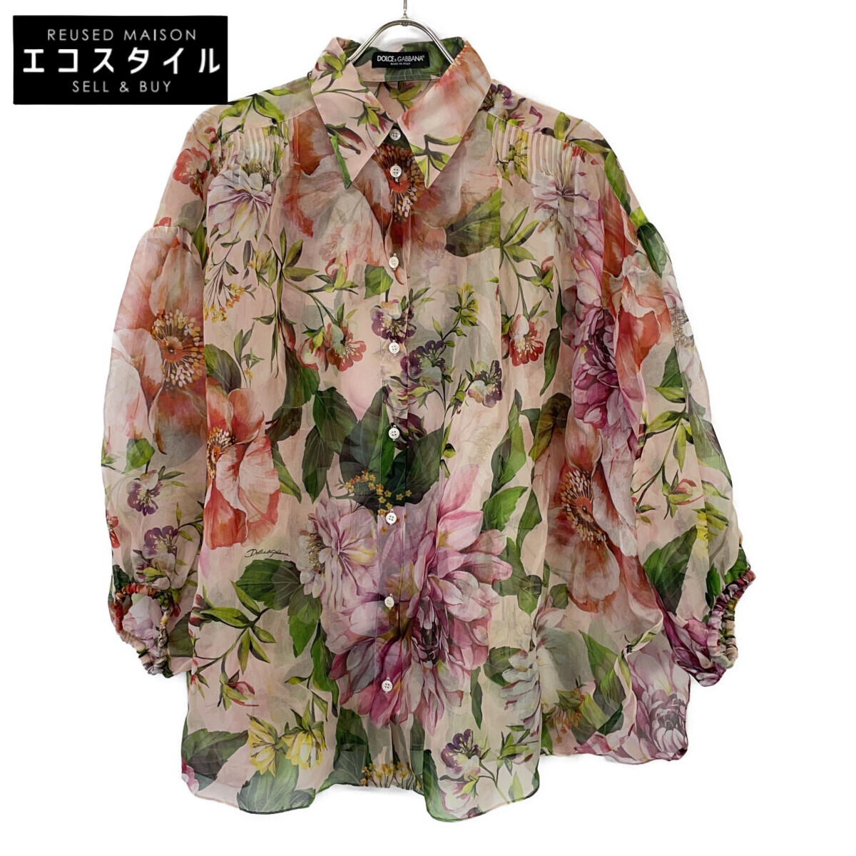 DOLCE\u0026GABBANA ドルチェアンドガッバーナ F5M01T IS1AD フローラルプリントシルクオーバーサイズシャツ トップス   42 サクラ色 レディース 【中古】