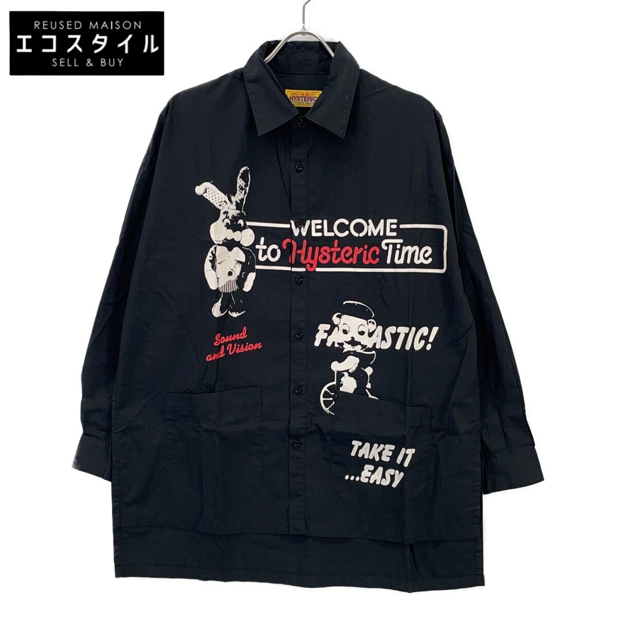 HYSTERIC GLAMOUR ヒステリックグラマー 01213AH06 黒いこと WELCOME TO HYS TIME オーバーサイズシャツ トップス   F 黒いこと レディース 【中古】