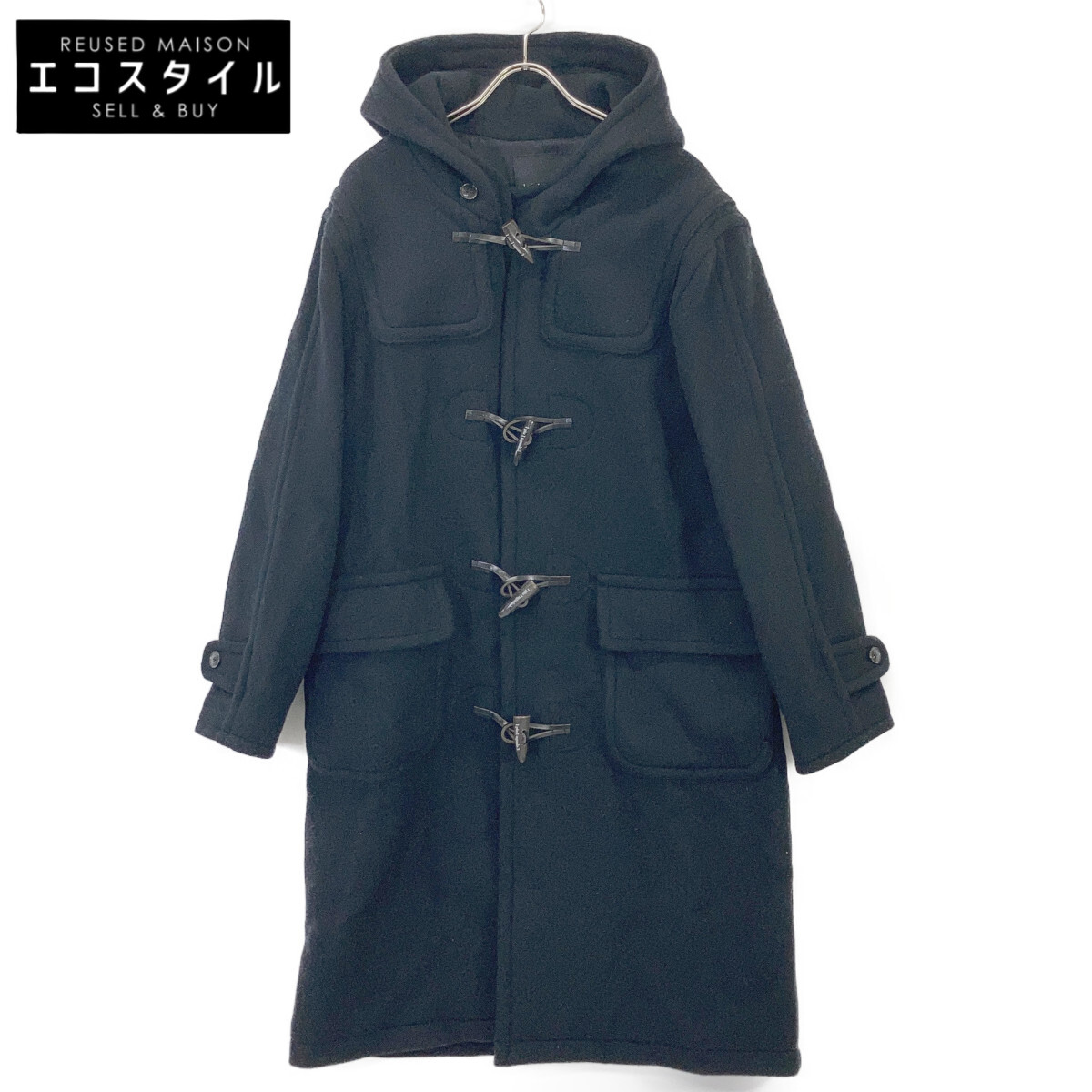 1piu1uguale3 ウノピゥウノウグァーレトレ MRC158-WOL158 黒いこと DUFFLE COAT フーデッドダッフルコート 厚地の外套   IV 黒いこと メンズ 【中古】