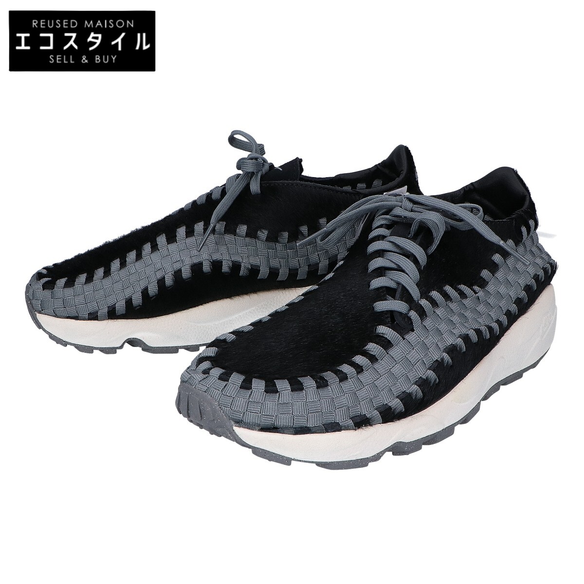 NIKE ナイキ 【新品負けず劣らず】FB1959-001 AIR FOOTSCAPE WOVEN ハラコレザーうつり変わり スニーカー シューズ 28 BLACK/SMOKE GREY-SAIL メンズ 【中古】